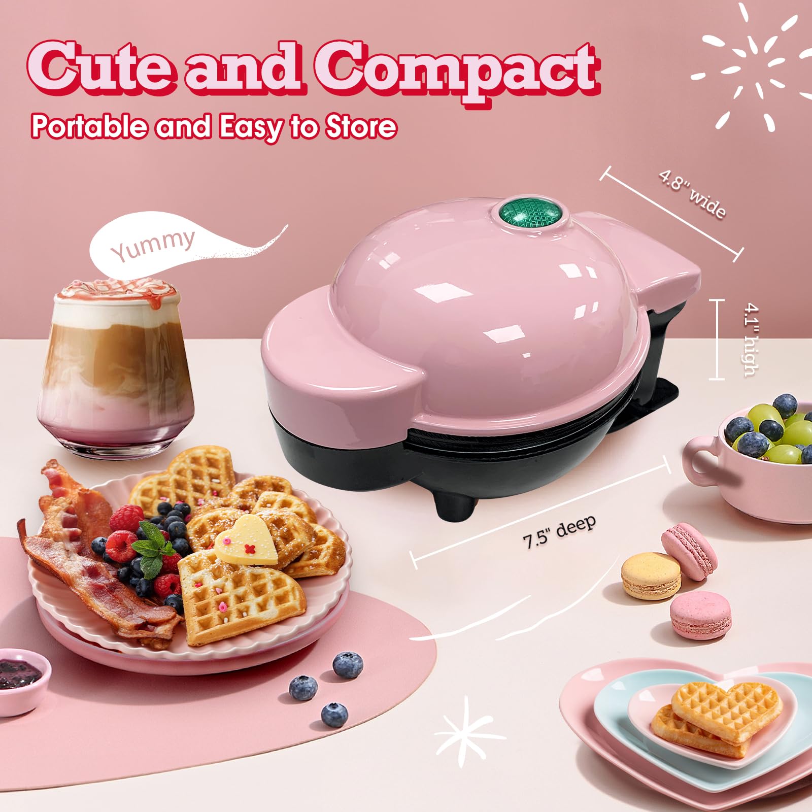 Mini Waffle Maker with 6 Removable Plates - 3-in-1 Multi-Function Heart Waffle Iron for Keto Diet, Kids & Family - 4