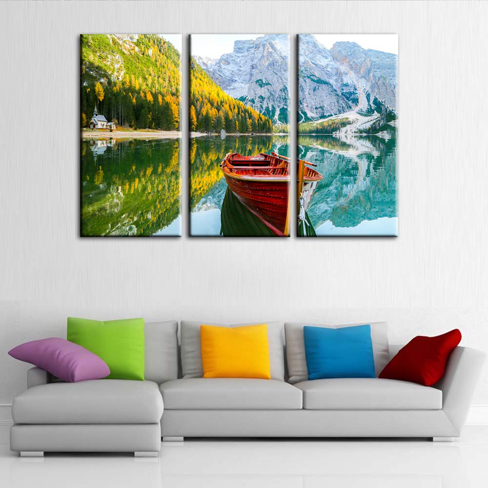 Large 3-Piece Green Wall Art Canvas Print - Yosemite National Park Landscape with Clear Water Lake, Mountains, Trees & Rocks - Modern Oil Painting Decor for Living Room, Bedroom & Office (40x60 Inches)