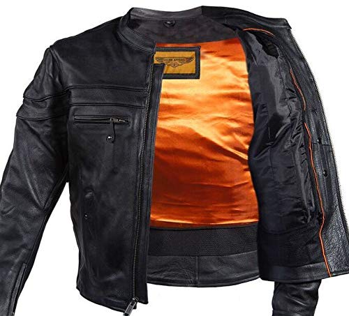 Men's Black Reflective Piping Cow Leather Motorcycle Jacket - Extra 3