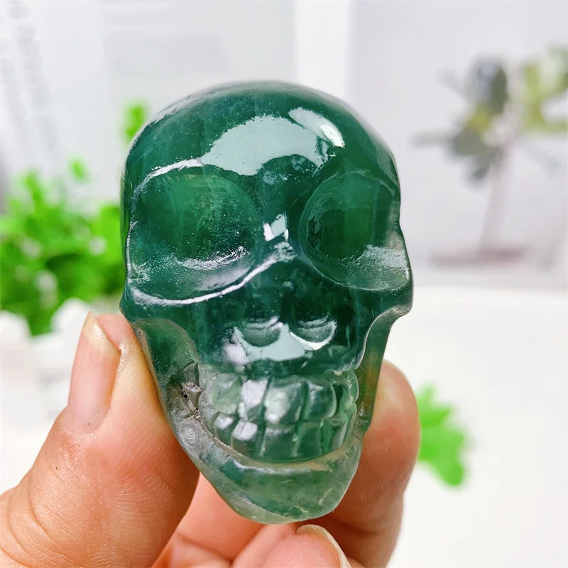 Natural Fluorite Skull Carving Sculpture - Healing Crystal Gemstone Art, 2 Inch Handcrafted Home Decor for Meditation, Reiki & Spiritual Healing - Unique Gift for Collectors & Crystal Enthusiasts