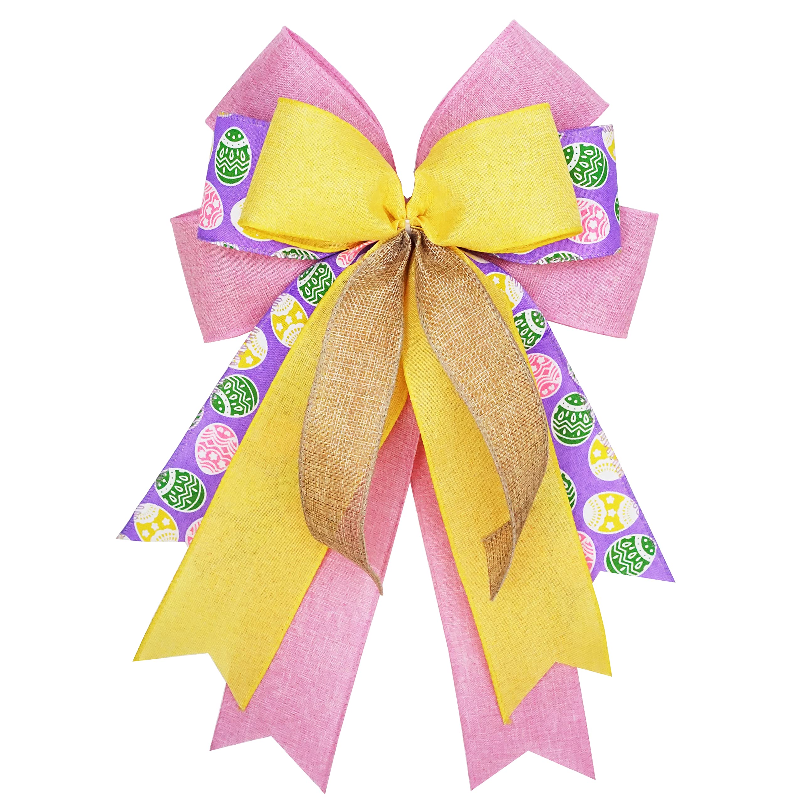 Easter Bows for Wreath - Pink, Purple & Yellow Spring Decoration Bows | Easter Lantern & Burlap Basket Bows with Easter Eggs | Perfect for Wreaths, Gift Wrapping & Home Decor