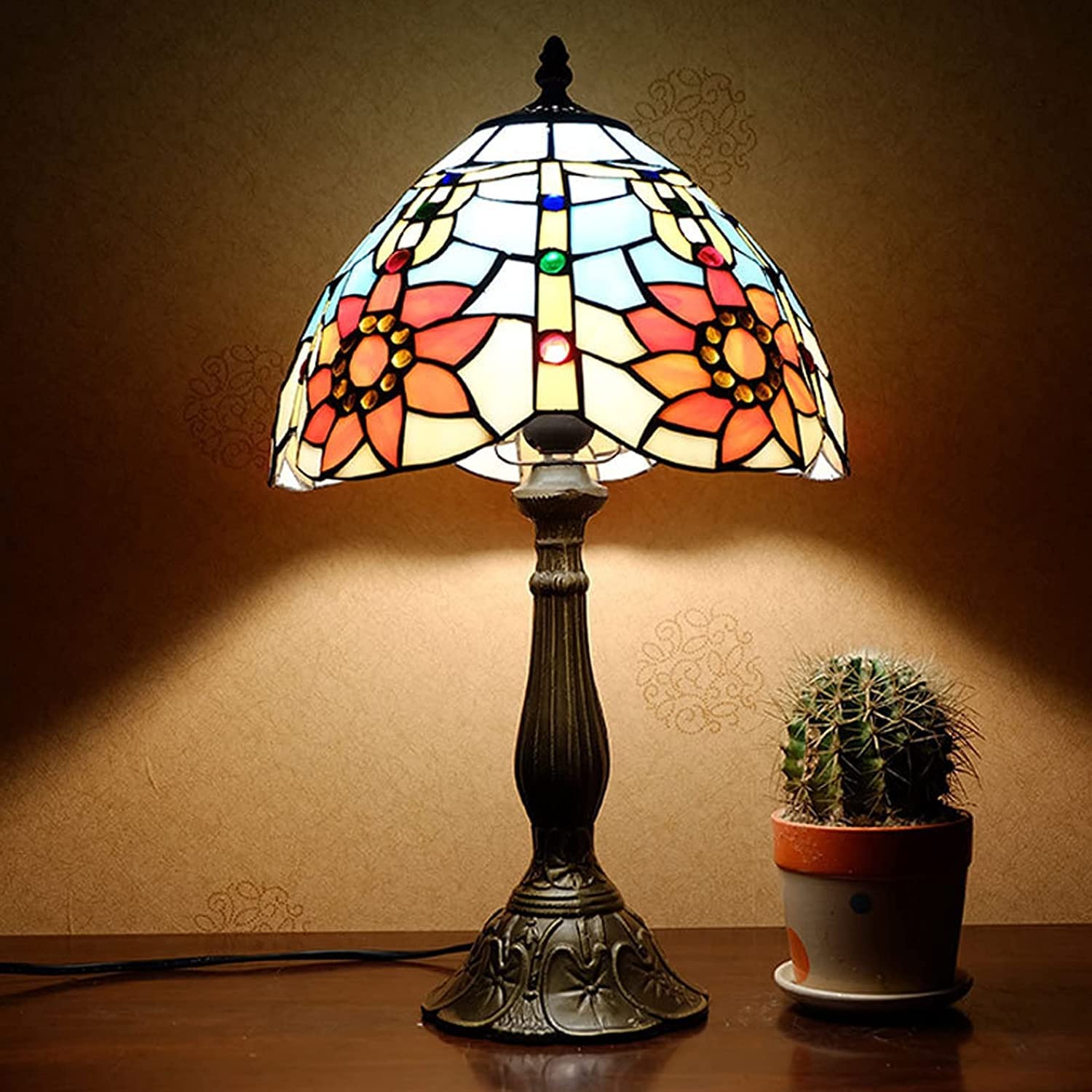 Tiffany Style Stained Glass Table Lamp - 12 Inch Sunflower Design, Pastoral Desk Lamp for Living Room, Bedroom & Office Decor - Perfect for Indoor Lighting, Night Light & Home Decoration