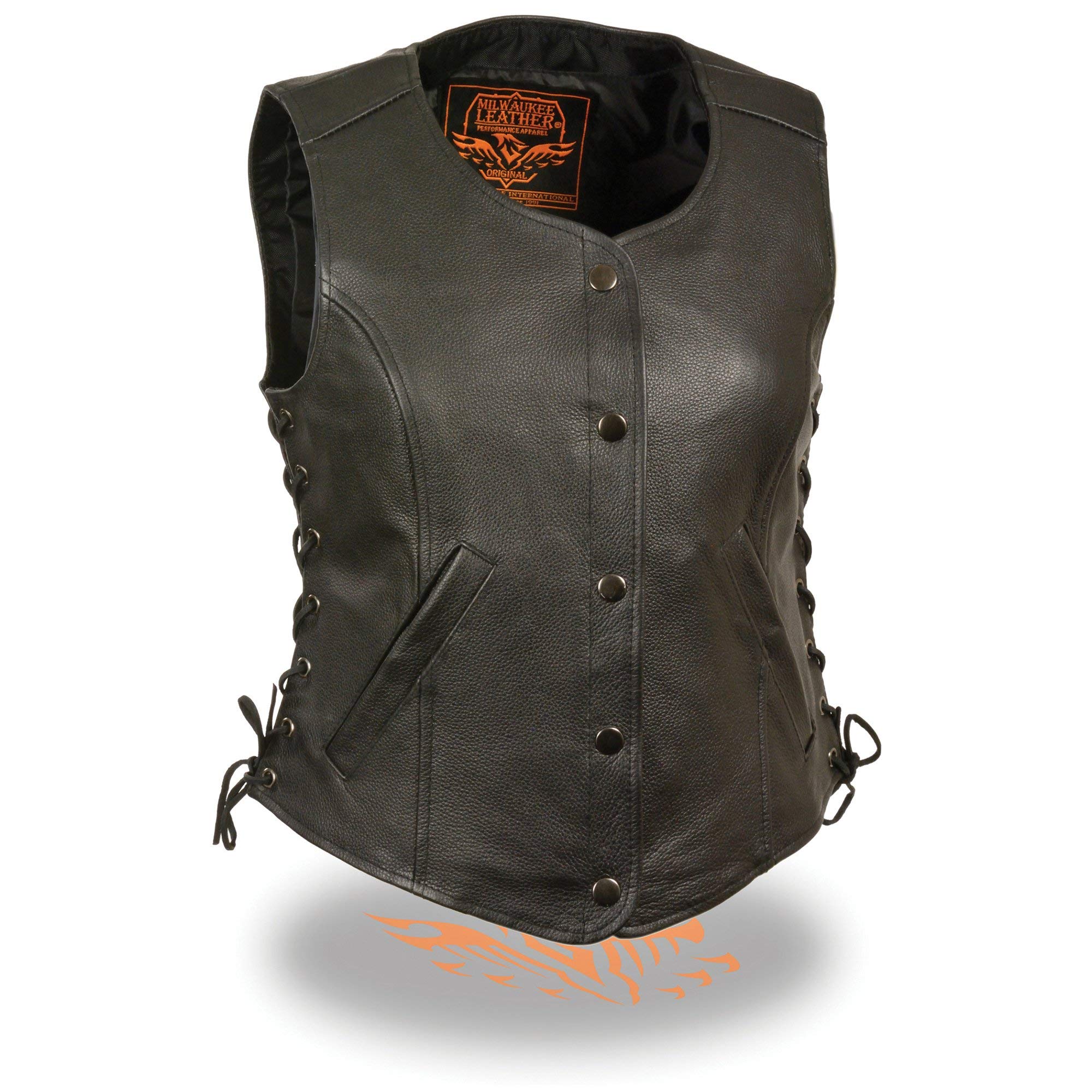 Milwaukee Men's Premium Leather Side Lace Vest with 2 Front Pockets - Stylish Motorcycle Jacket for Bikers & Outdoor Enthusiasts