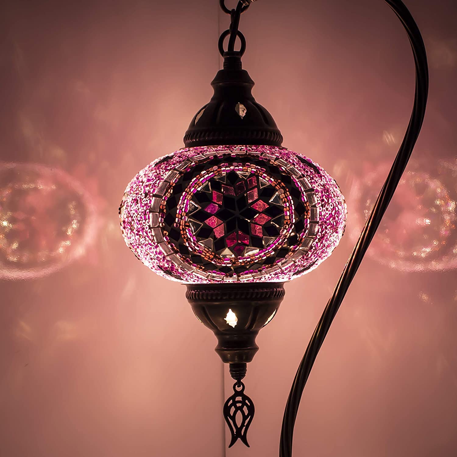 Handmade Turkish Moroccan Mosaic Table Lamp - Tiffany Style Bohemian Glass Swan Neck Lamp with LED Bulb (6 Color Variations) - Perfect for Bedroom, Living Room Decor & Romantic Ambiance Lighting