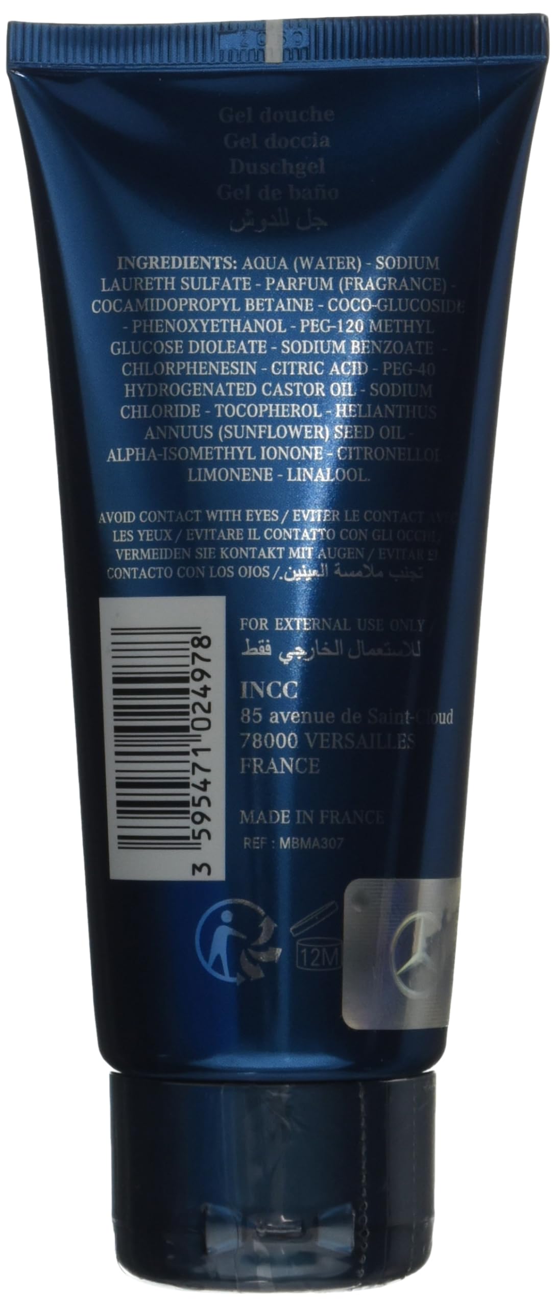 Mercedes-Benz Men's Shower Gel & Body Wash - Bergamot & Lavender Scent - Travel Size 3.3 oz - Moisturizing Liquid Soap for Men - Perfect for Gym, Travel & Daily Shower Routine