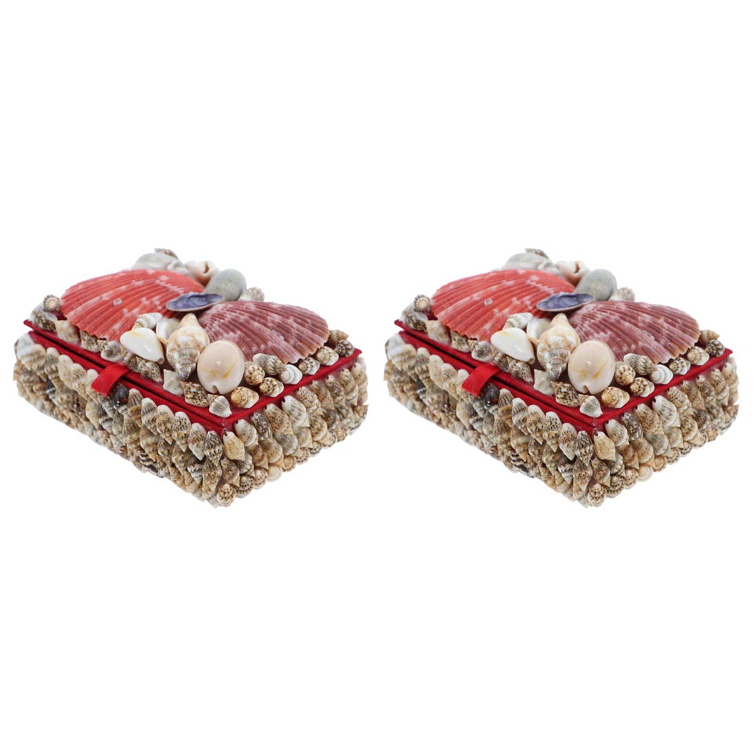 Li'Shay 2 Pack Natural Seashell Jewelry Box - 4 Inch Rectangle Treasure Chest for Rings, Necklaces & Keepsakes - Perfect for Beach Themed Decor & Gift Giving
