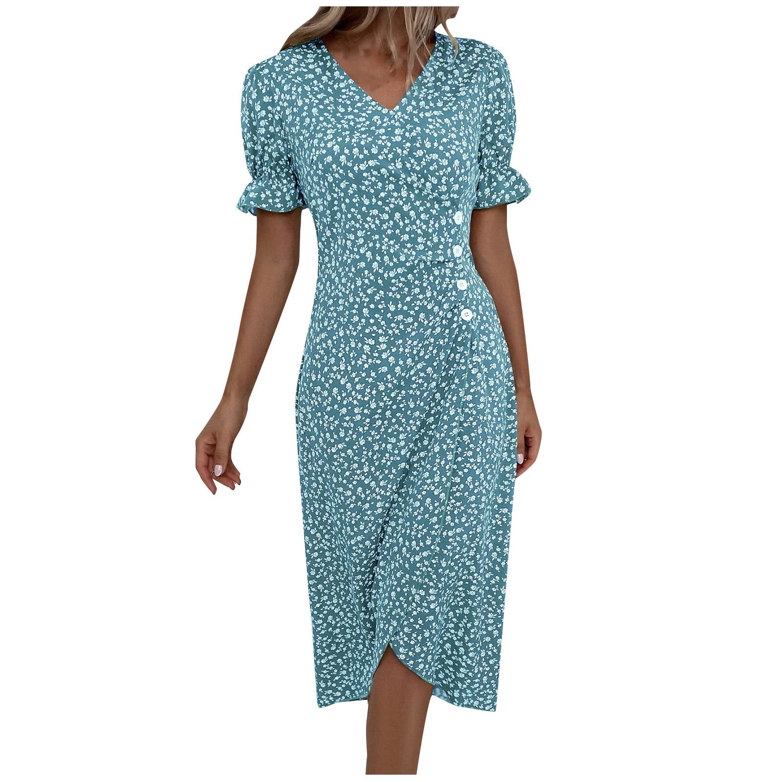 2024 Trendy Women's Beach Dresses - Elegant Wrap V-Neck Floral Boho Maxi Dress with Ruched Detail | Perfect for Summer Vacations, Hawaiian Parties & Boho Chic Outfits