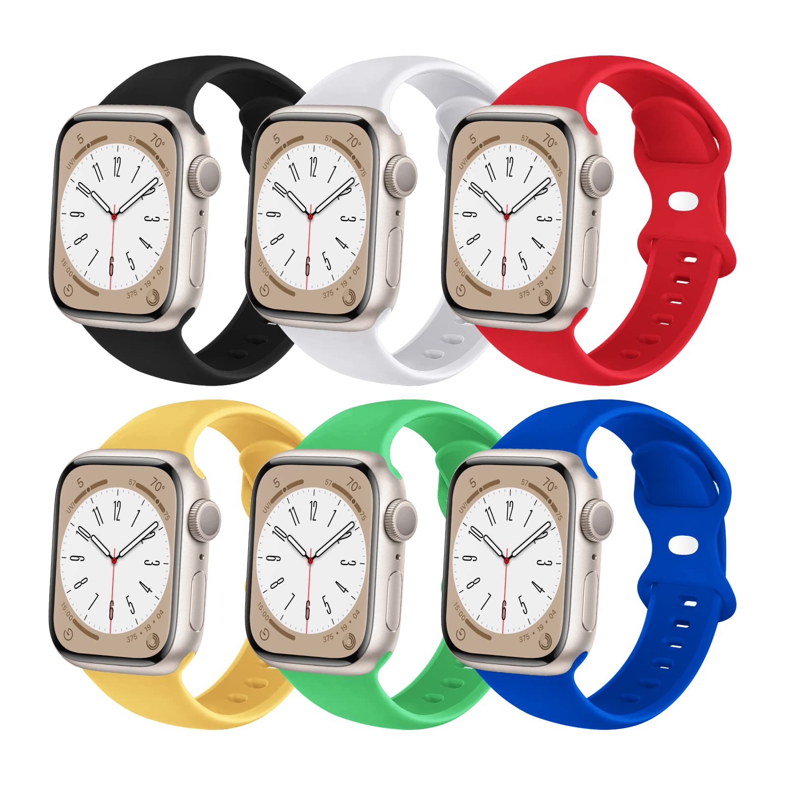 6 Pack Soft Silicone Replacement Bands for Apple Watch 38mm 40mm 41mm 42mm 44mm 45mm 49mm - Sport Waterproof Strap Compatible with iWatch Ultra Series 8/7/6/5/4/3/2/1 & SE - Perfect for Workouts, Swimming & Everyday Wear (Men & Women)