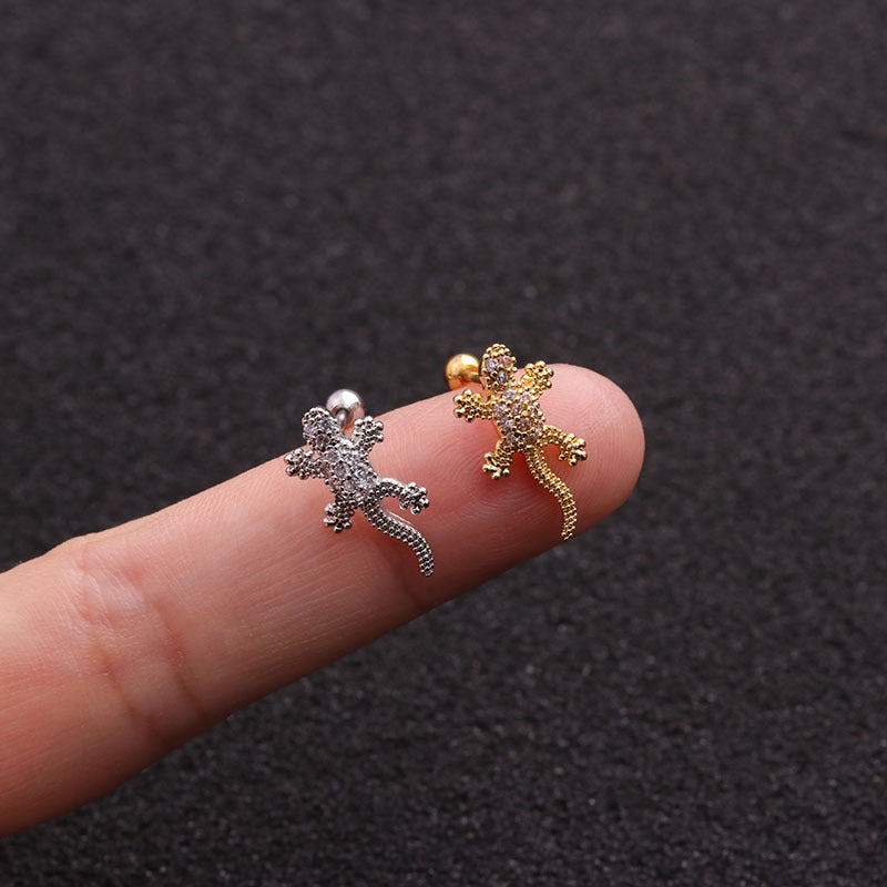 20G Rose Gold Tiny Lizard Stud Tragus Earrings for Cartilage Piercing | Hypoallergenic Body Jewelry for Women | Perfect for Daily Wear & Special Occasions