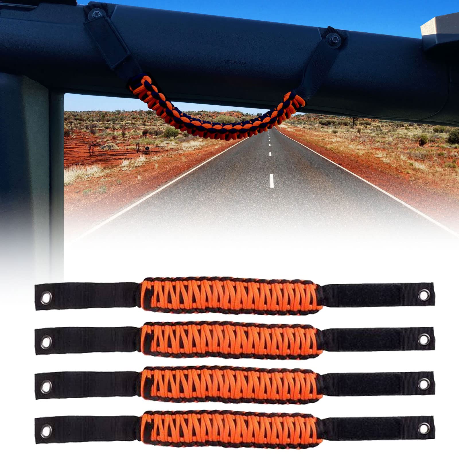 Premium Paracord Roll Bar Grab Handles for 2021-2022 Ford Bronco - Interior Accessories (Orange, 4Pcs) - Off-Road Adventure & Daily Driving Upgrade