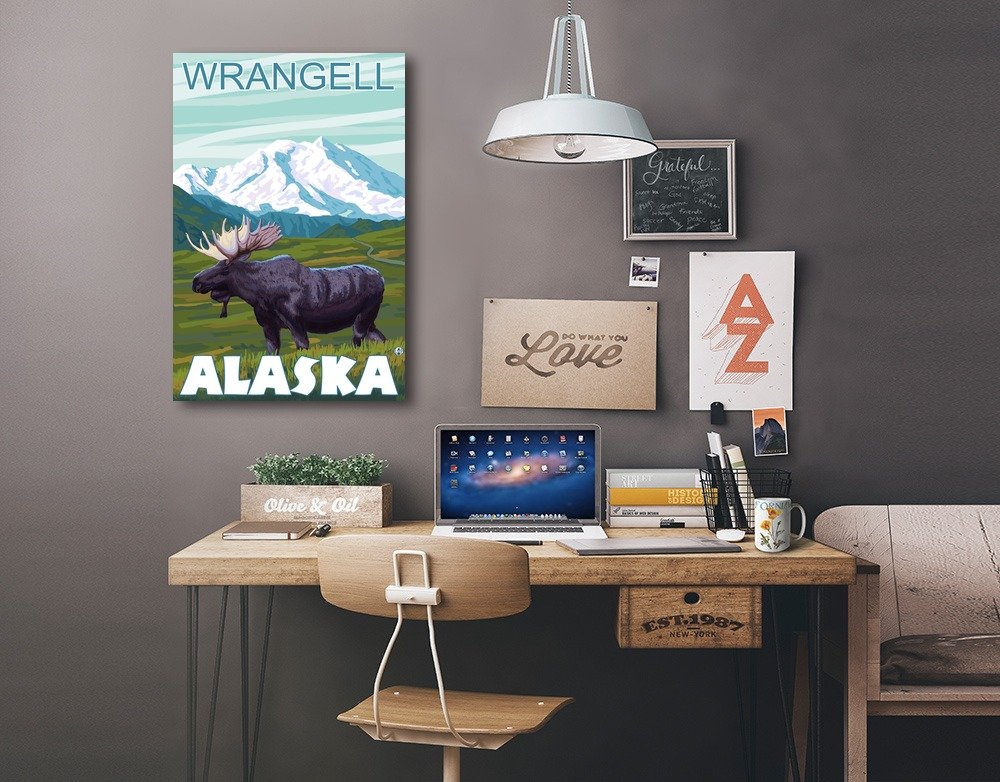 Lantern Press Moose Scene Wall Art - 16x24 Wrapped Canvas Print of Wrangell, Alaska Wildlife - Nature Home Decor for Living Room, Bedroom & Office
