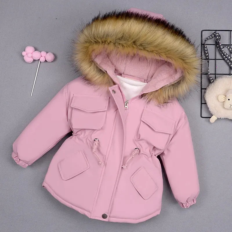 Warm Kids Down Jacket with Fur Collar for Girls Ages 2-8 | Winter & Autumn Thick Outerwear | Perfect for School, Playdates & Cold Weather Activities