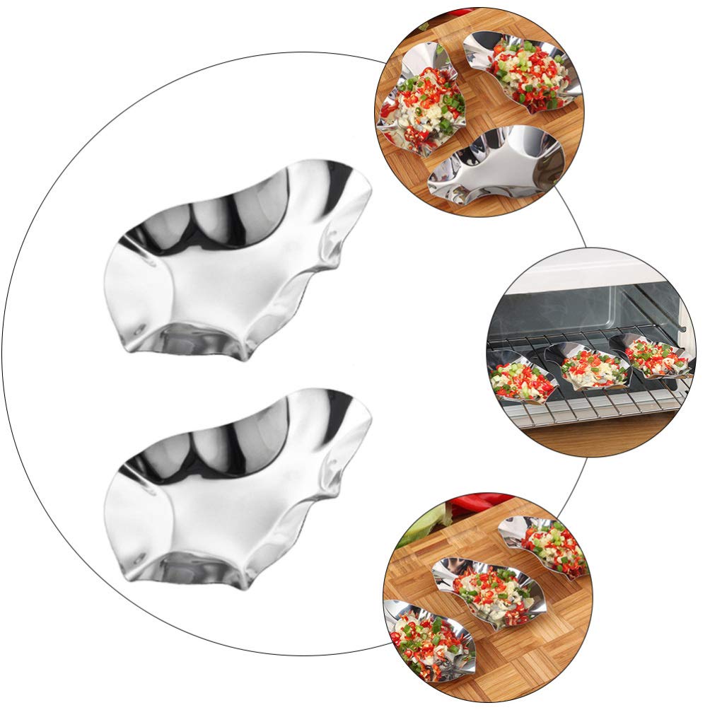 Hemoton 4-Piece Stainless Steel Oyster Serving Dishes - Creative Dipping Bowls & Sauce Containers for Seafood, Sushi, Condiments - Perfect for Restaurants, Parties, Home Kitchen Use
