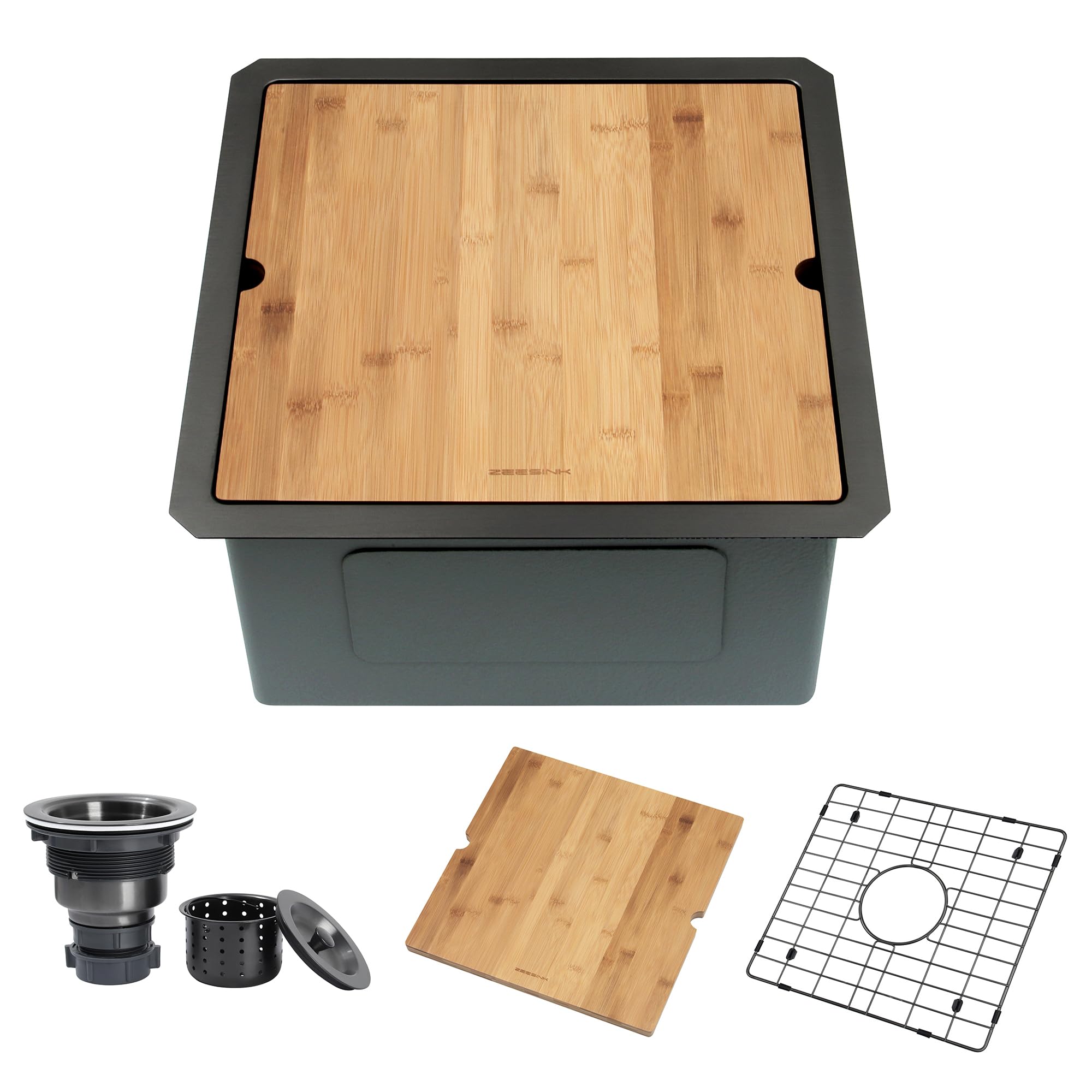17 Inch Black Undermount Bar Sink - Stainless Steel Small RV Sink with Accessories for Kitchen, Workstation & Camper Use