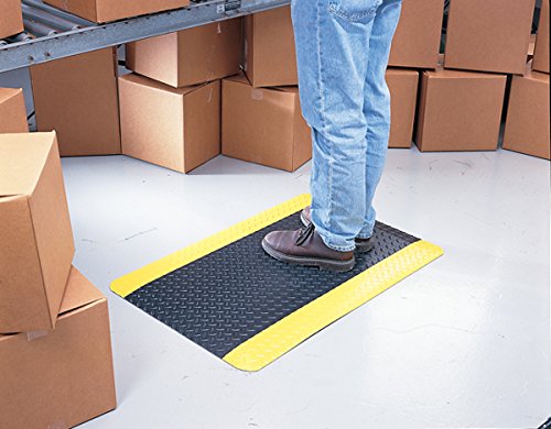 Ultra-Soft Diamond Plate Yellow Safety Border Anti-Fatigue Floor Mat 4' x 10' x 9/16