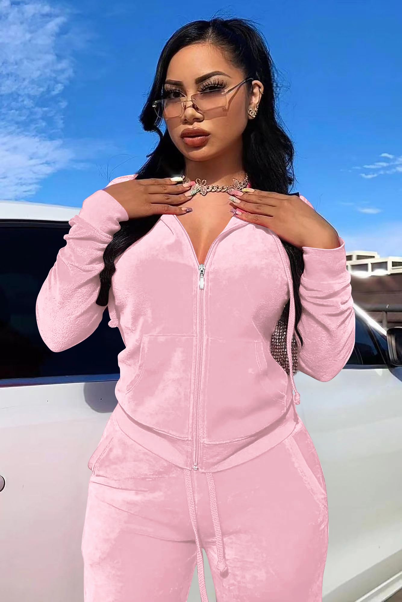 Yidengymx Women's 2-Piece Velour Tracksuit Set - Soft Velvet Hoodie & Jogger Pants Outfit for Lounge, Workout & Casual Wear