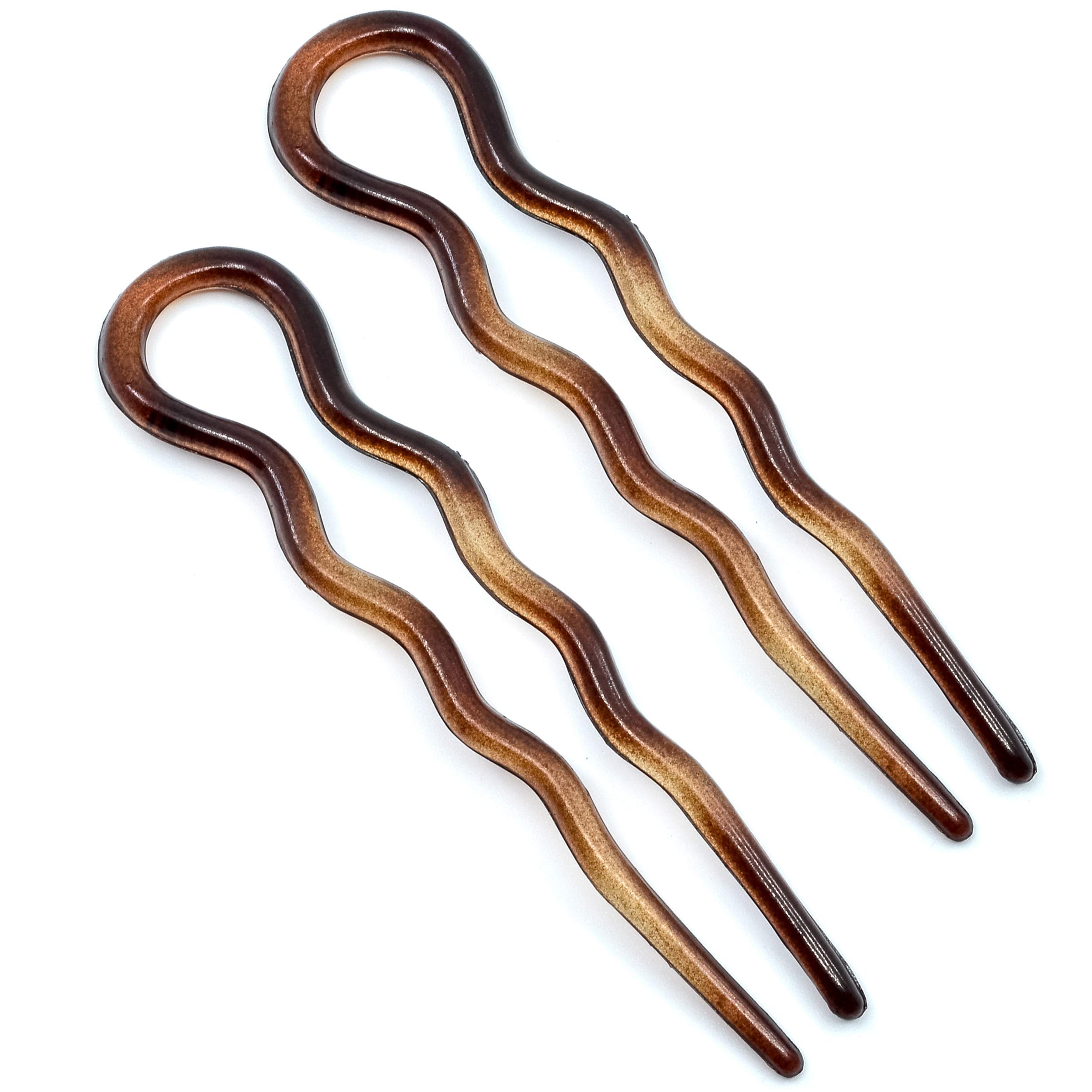 Camila Paris AD824 French Twist Stick Hair Fork - 2 Medium Wavy U-Shaped Hair Pins for Updos & Buns | Tortoise Shell Hair Clips | Flexible Styling Hair Accessories for Women | Made in France | Perfect for Weddings, Parties & Everyday Elegant Hairstyles