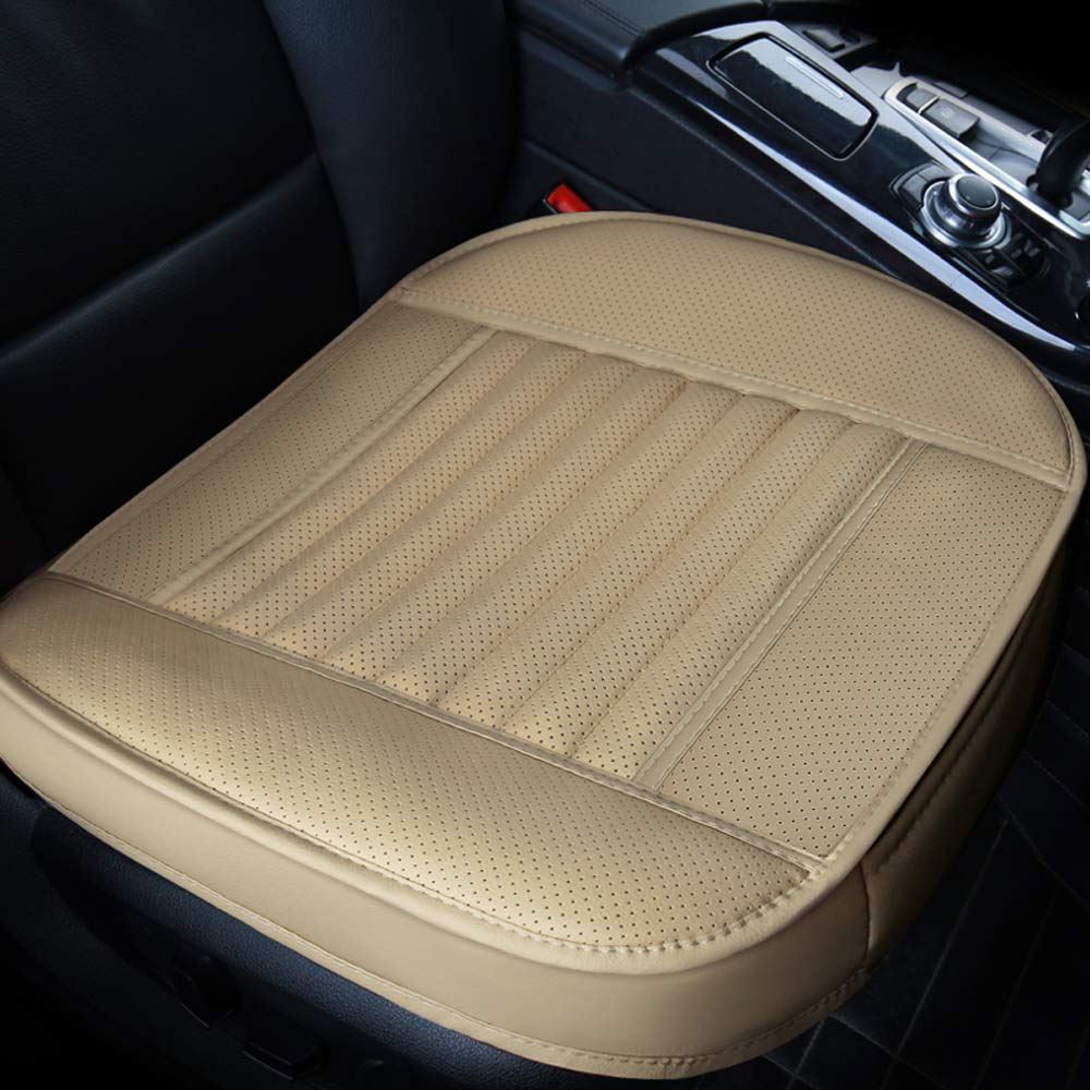 Premium Universal Leather Car Seat Cushion Cover - Breathable Bamboo Charcoal Driver Seat Protector for Front & Rear Bench (Beige, 1PC) | Comfortable Auto Mat Pad for Long Drives & Daily Commutes