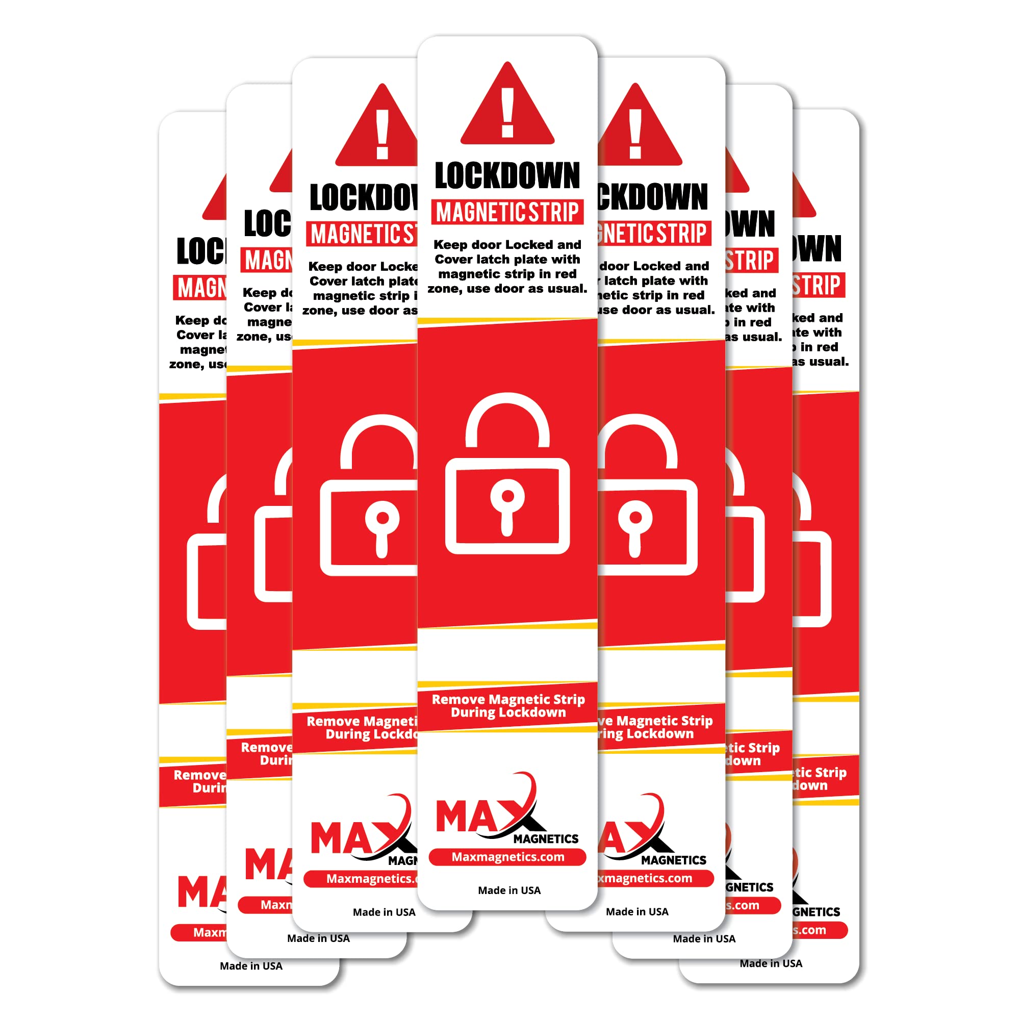 50 Pack Max Magnetics White Lockdown Magnetic Strips for Door Frames - High-Density Security Strips with Strong Adhesion & PVC Coating - Smooth Opening & Closing for Schools, Offices, Homes (Ideal for Classroom Doors, Office Entrances & Home Security)