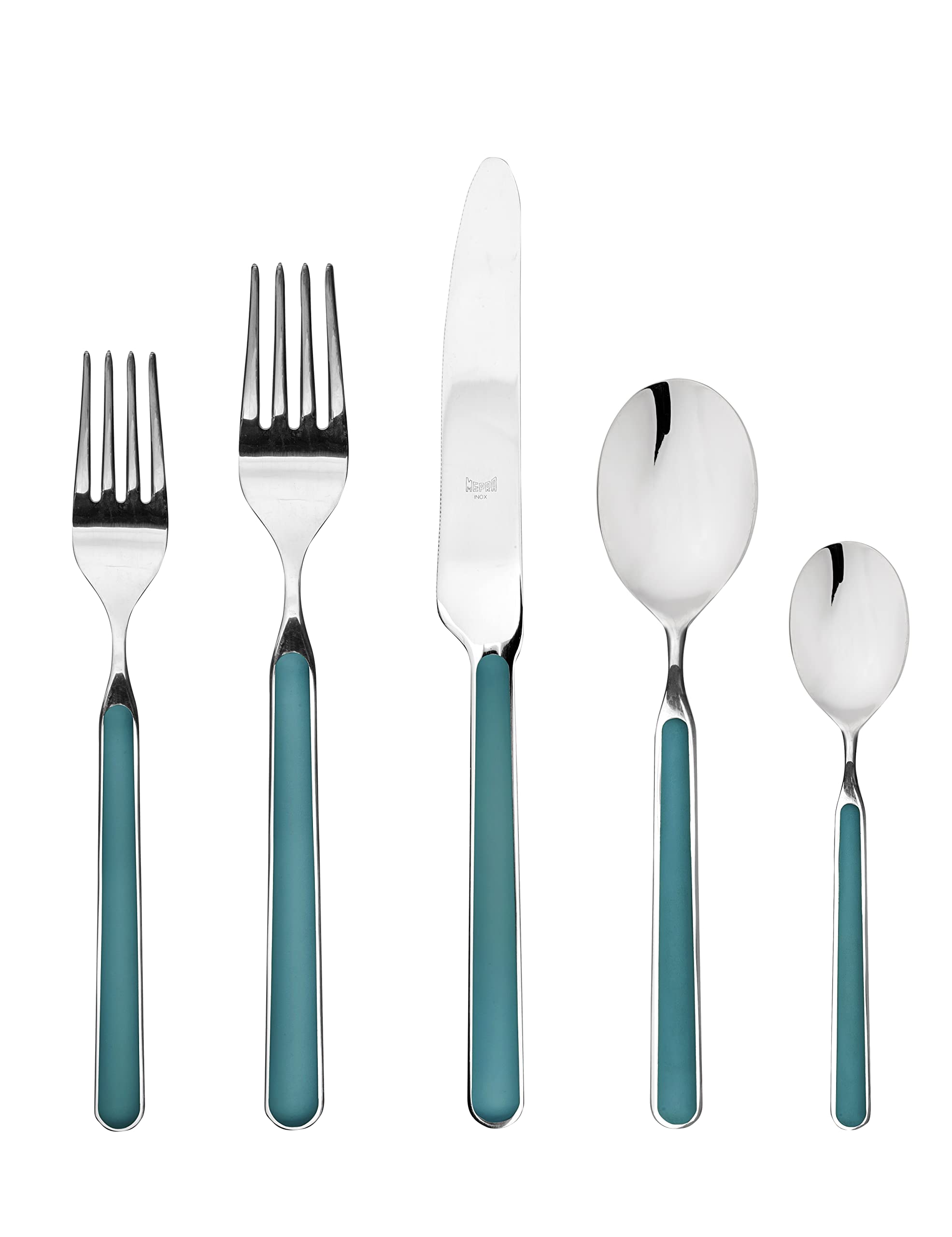 Mepra Fantasia 5-Piece Flatware Set - Orange Stainless Steel Cutlery, Dishwasher Safe Dinnerware for Everyday Use & Formal Dining
