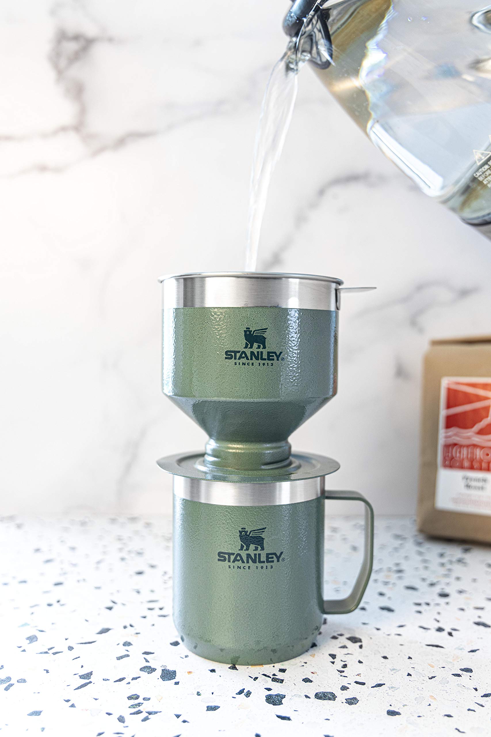 Stanley Perfect Brew Pour Over Coffee Maker - Single Cup Manual Drip Coffee Maker with Reusable Stainless Steel Filter | BPA-Free | Easy to Clean | Hammertone Green | Ideal for Home, Office & Travel Use