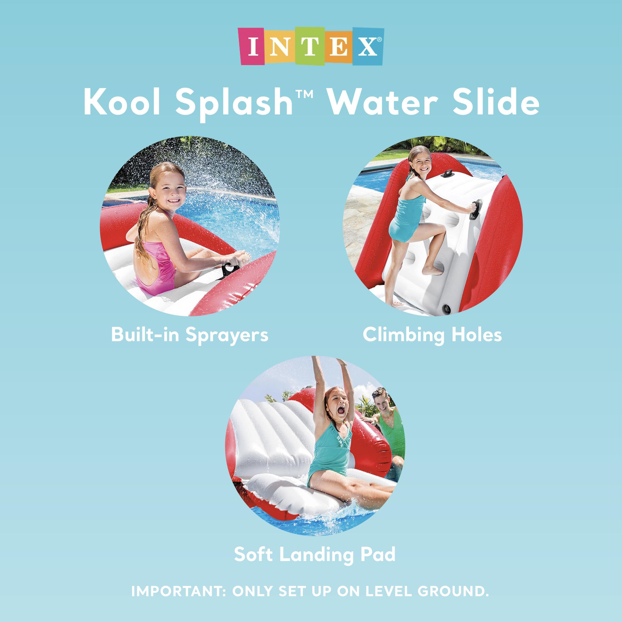 Intex Kool Splash Inflatable Water Slide Play Center for Kids - Outdoor Swimming Pool & Backyard Fun with Built-in Sprayer, Handles, and Stairs (Red) - Perfect for Summer Parties, Family Gatherings, and Backyard Water Activities