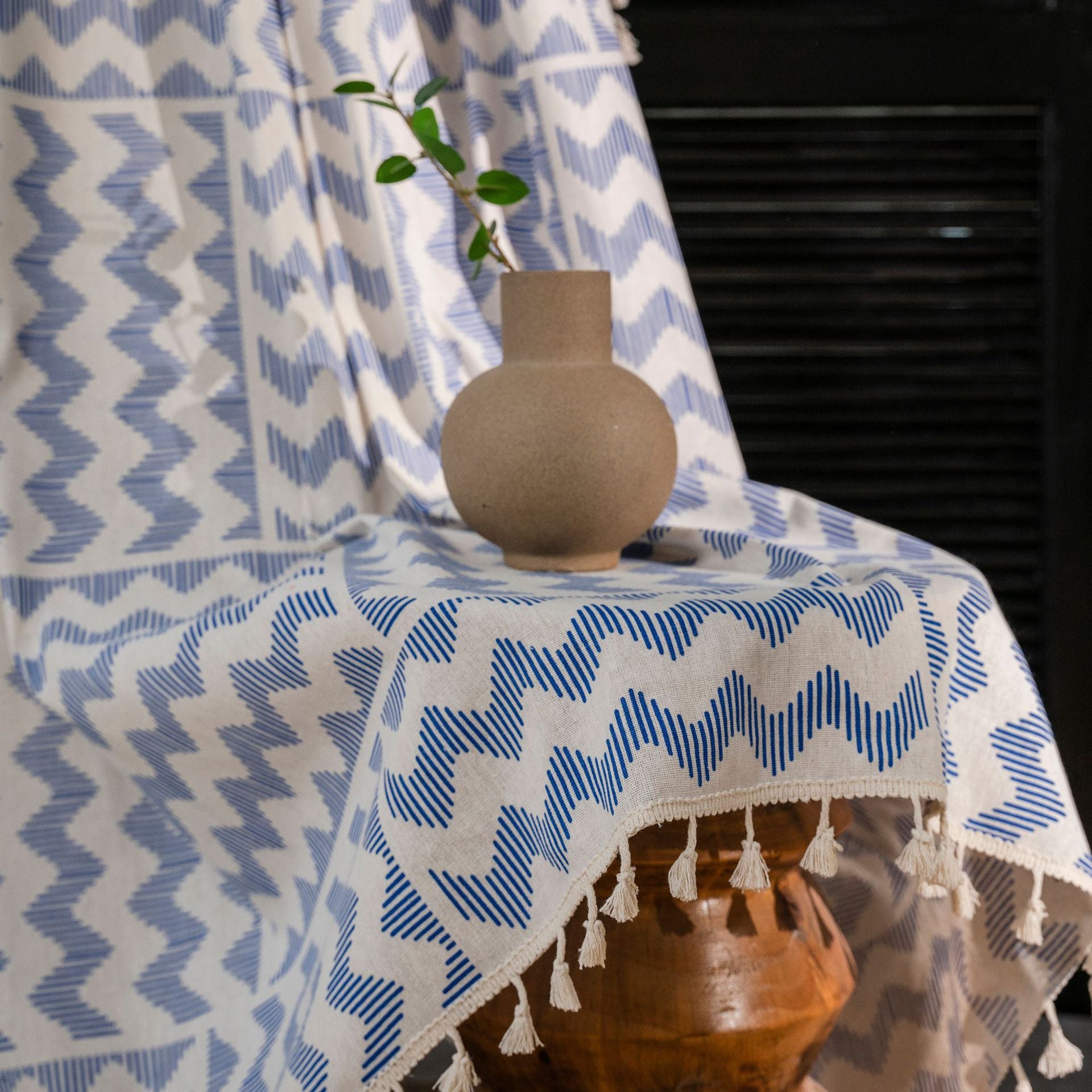 Greta Blue Gingham Wave Light Filtering Grommet Curtains - Custom Window Treatments for Living Room, Bedroom & Nursery - Soft Fabric for Perfect Light Control & Privacy