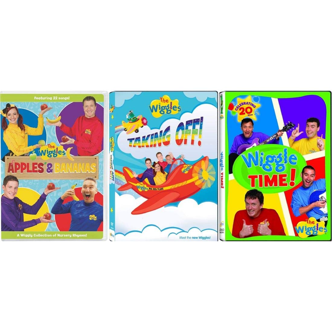 The Wiggles 3-Pack DVD Collection: Apples & Bananas, Taking Off & Wiggletime - Kids Music & Dance Shows - Perfect for Family Entertainment & Preschool Learning