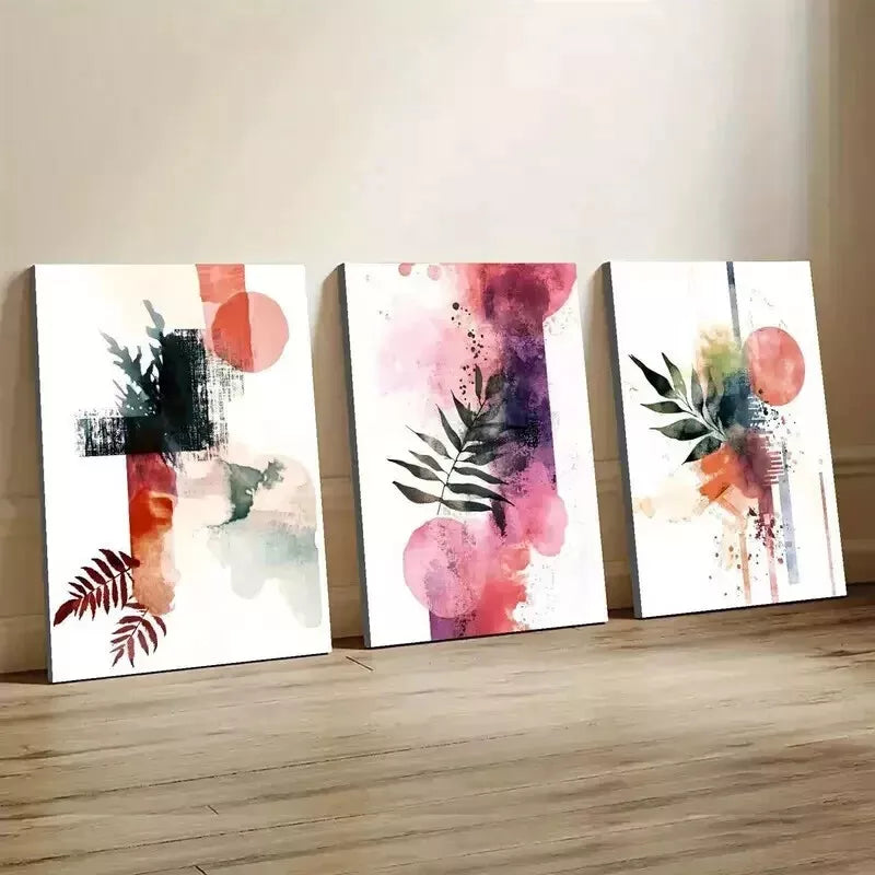 3-Piece Geometric Abstract Leaf Wall Art Set - Framed Canvas Prints 50x70cm - High Quality Australian Made Wall Decor - Perfect for Living Room, Bedroom & Office Decor