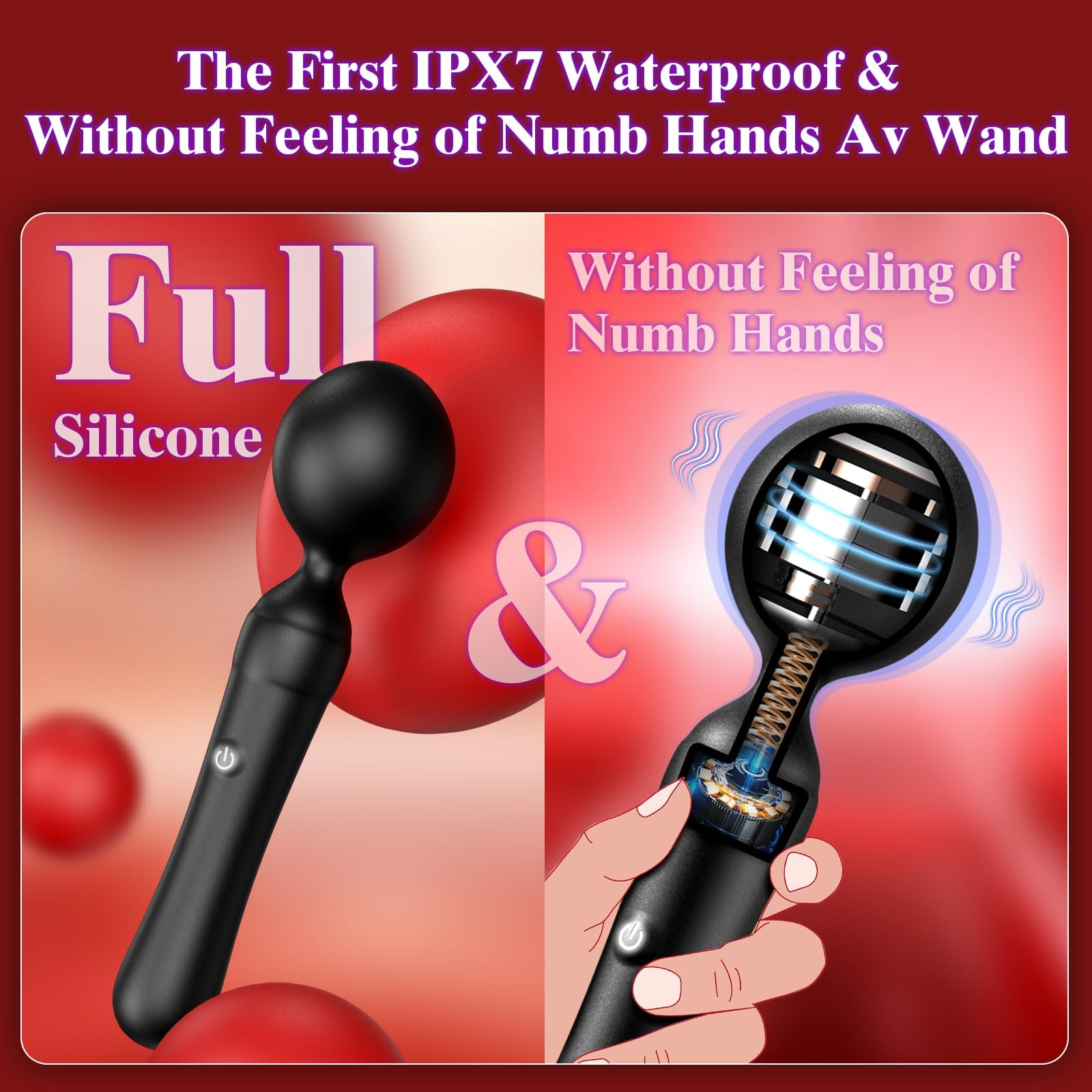 Waterproof Rechargeable Wand Vibrator - Powerful & Quiet Clitoral & Nipple Massager for Women, Handheld Cordless Adult Sex Toy - Perfect for Couples Play, Solo Pleasure & Sensual Massage
