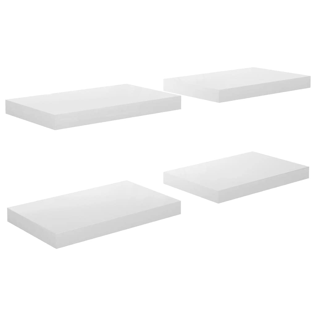 Floating Wall Shelves Set of 4 - Multipurpose Storage & Decor Ledge for Bedroom, Bathroom, Living Room, Kitchen & Laundry - High Gloss White MDF (15.7x9.1x1.5 inches) - Perfect for Organizing Books, Plants & Home Decor Items