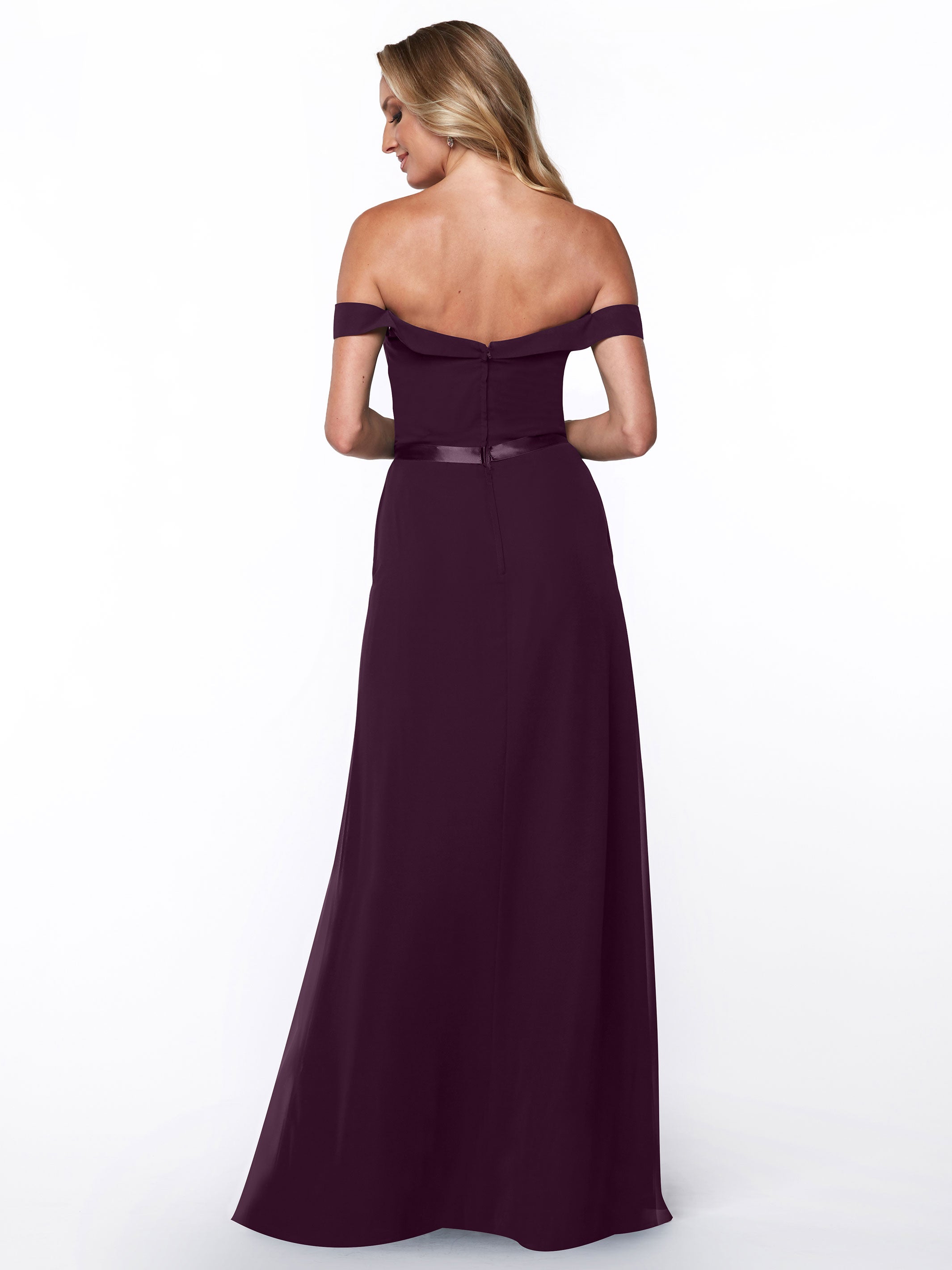 Elegant Off-The-Shoulder Chiffon A-Line Bridesmaid Dress with Sash - Perfect for Weddings, Formal Events & Special Occasions