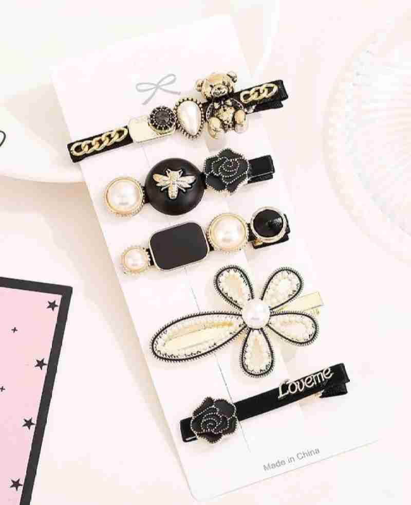 5 PCS Elegant Metal Hair Clips Set - Korean Style Hairpins for Women & Girls with Thick Long Hair (White & Black) | Perfect for Weddings, Parties & Everyday Styling