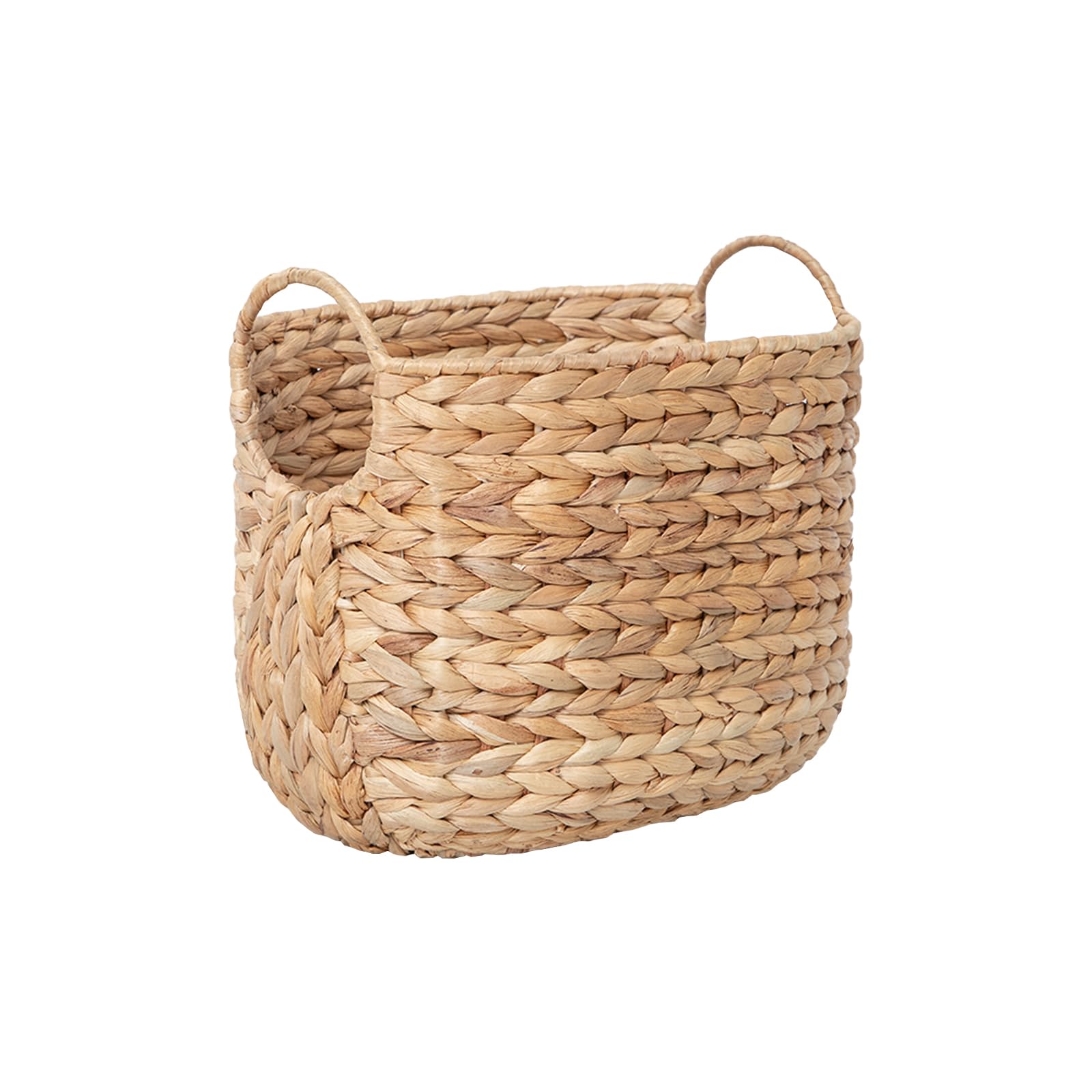 Natural Water Hyacinth Wicker Storage Basket with Handles - Woven Blanket Organizer for Bedroom, Living Room & Shelves - Perfect for Home Decor, Laundry, and Clutter Control (1 Pack)