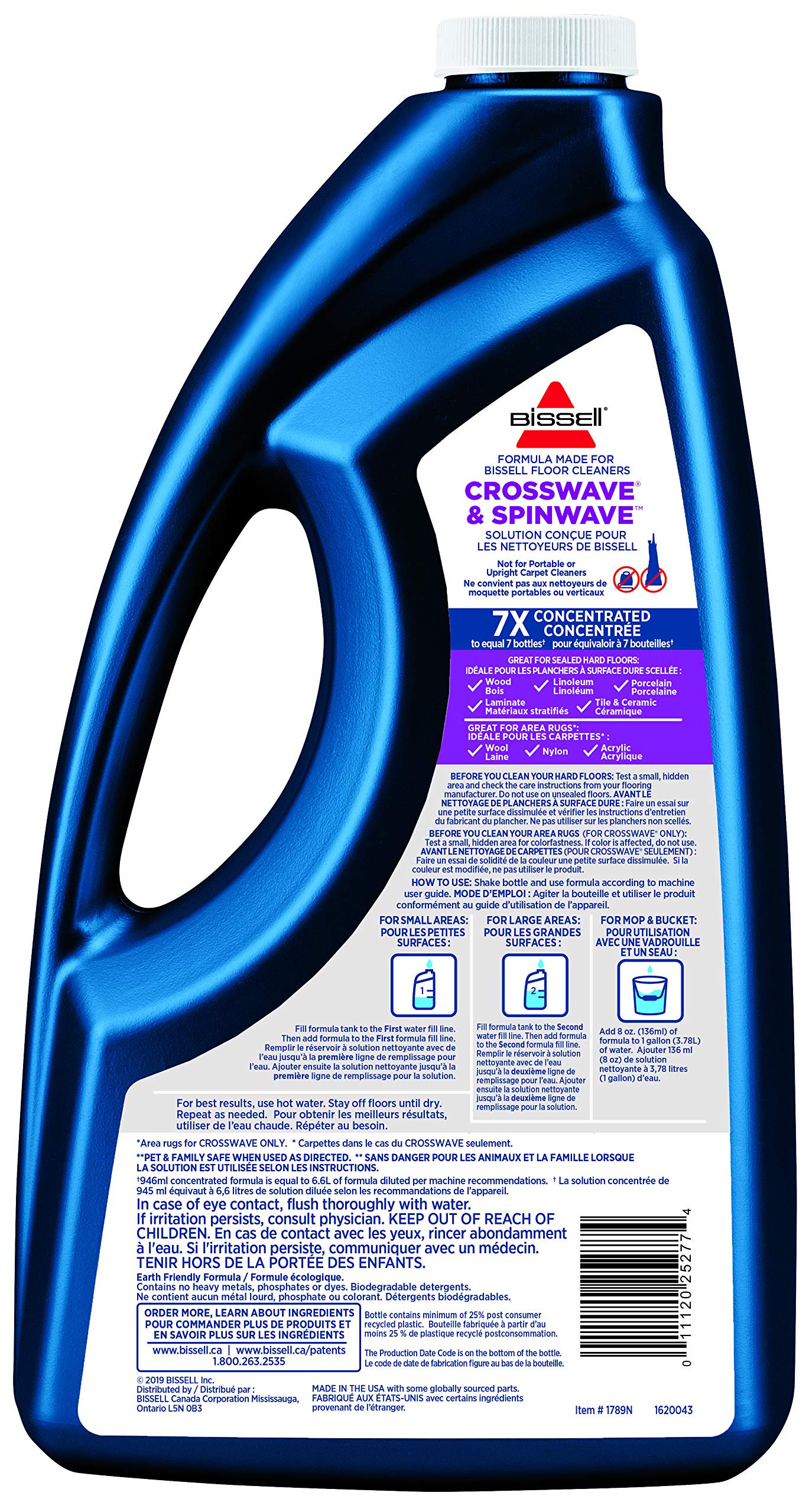 BISSELL Multi-Surface Cleaning Solution for CrossWave & SpinWave Wet/Dry Vacuums - 64oz Floor Cleaner Formula (1789N) - Perfect for Hardwood, Tile & Laminate Floors