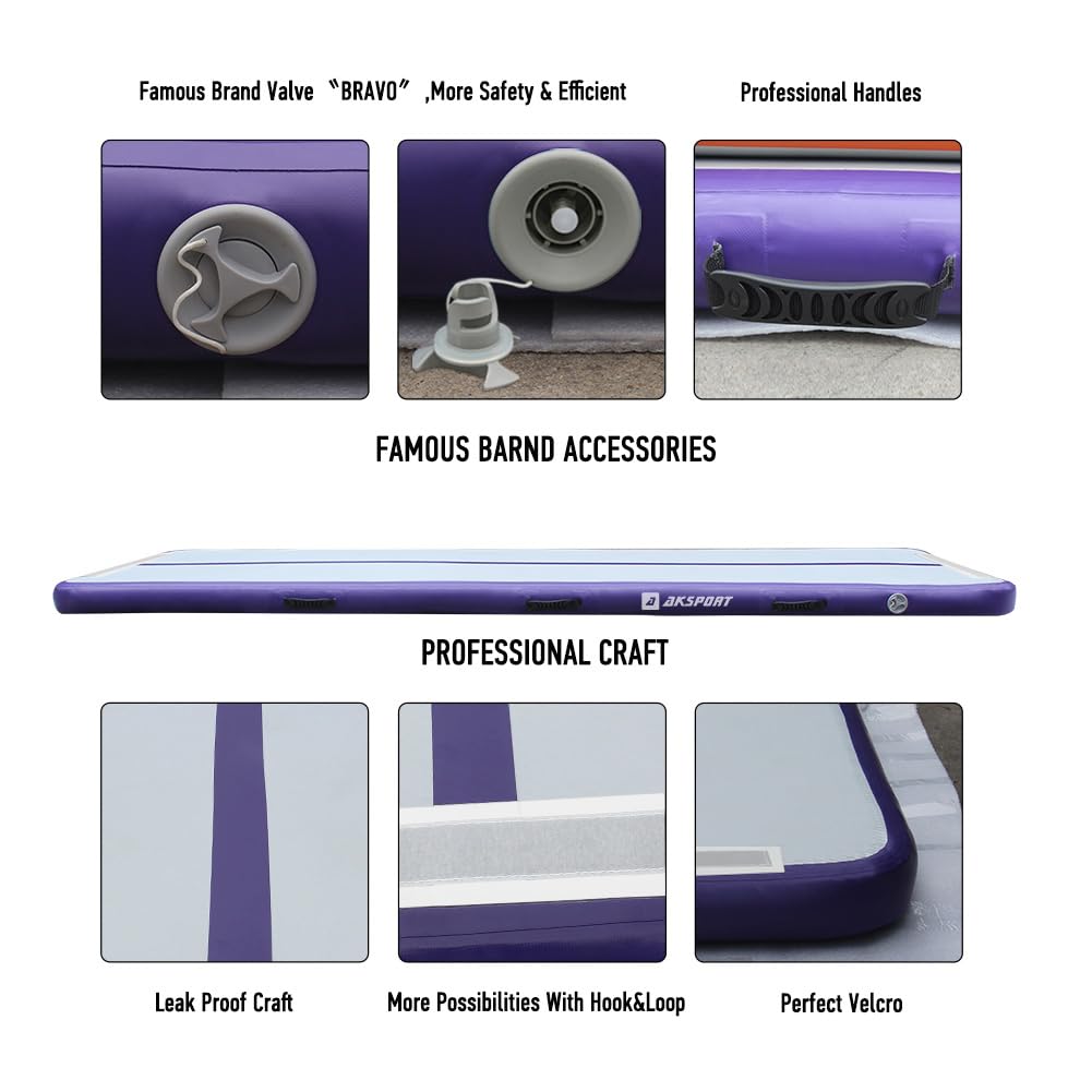AKSPORT Inflatable Gymnastics Air Mat - Portable Tumble Track for Home, Gym, Training | Perfect for Cheerleading, Parkour, Beach & Water Activities | Includes Air Pump