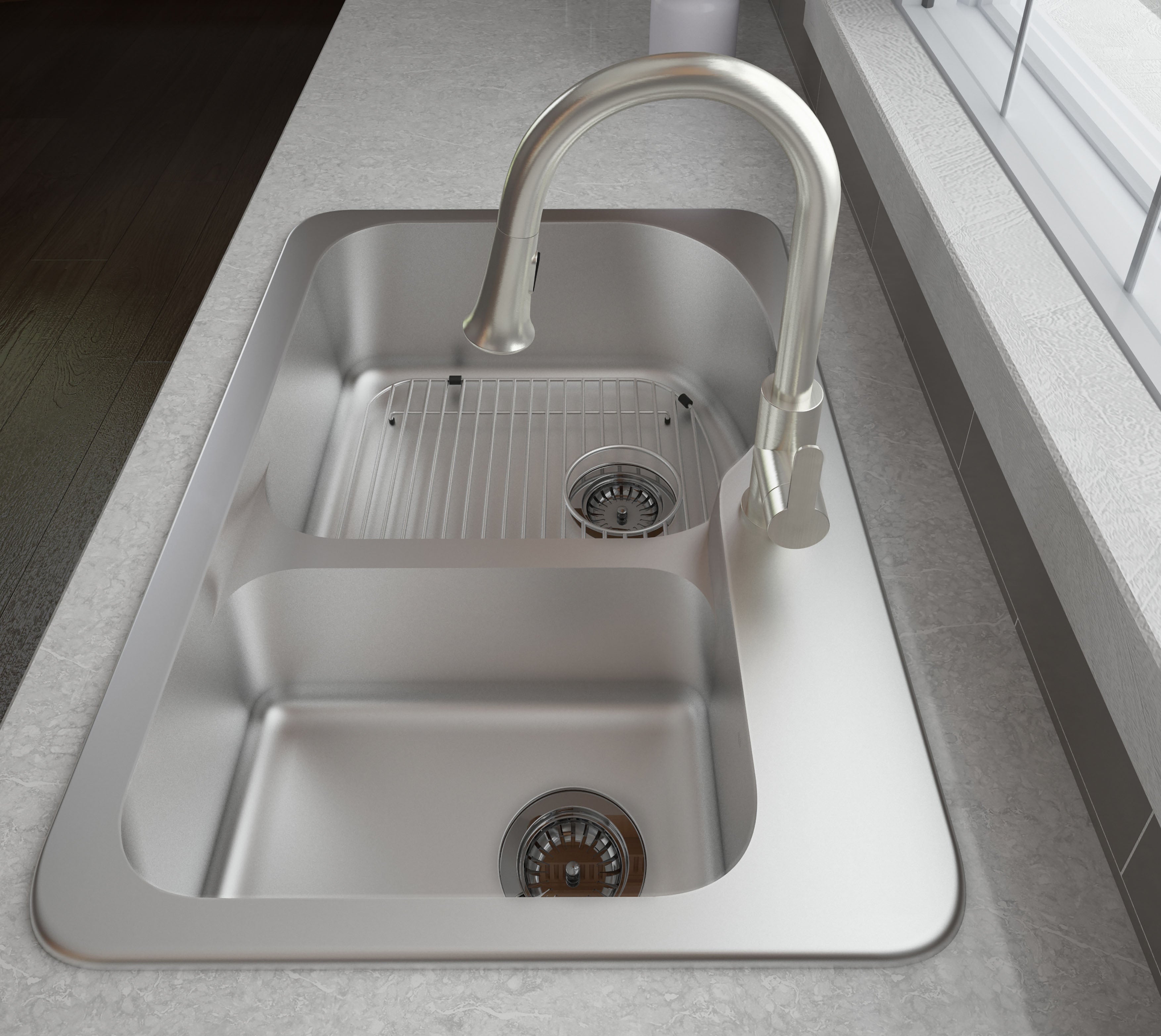 Rivella Pull Down Single Handle Dual Spray Brushed Nickel Kitchen Faucet - Perfect for Modern Home & Restaurant Sinks
