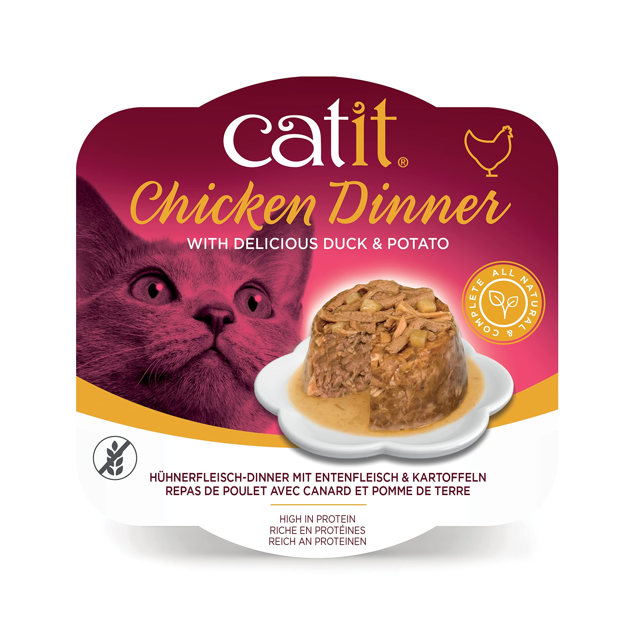 Premium Catit Wet Cat Food - Chicken Dinner with Duck & Potato, 80g (Pack of 6) | Grain-Free, High-Protein Wet Cat Food for Adult Cats & Kittens | Perfect for Mealtime, Travel & Picky Eaters