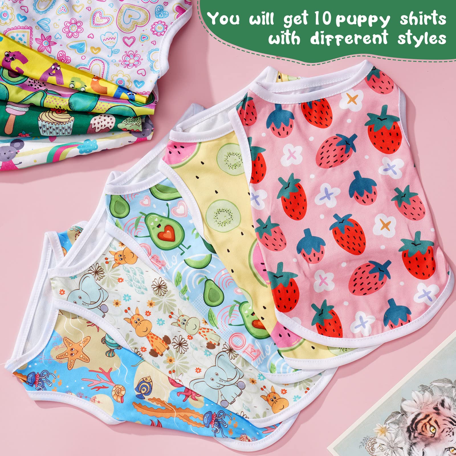 Saintrygo 10 Pack Cute Puppy Print Dog Shirts - Breathable Cartoon Pet Sweatshirt for Small Dogs & Cats (Medium Size) | Perfect for Daily Walks, Pet Parties & Photo Shoots