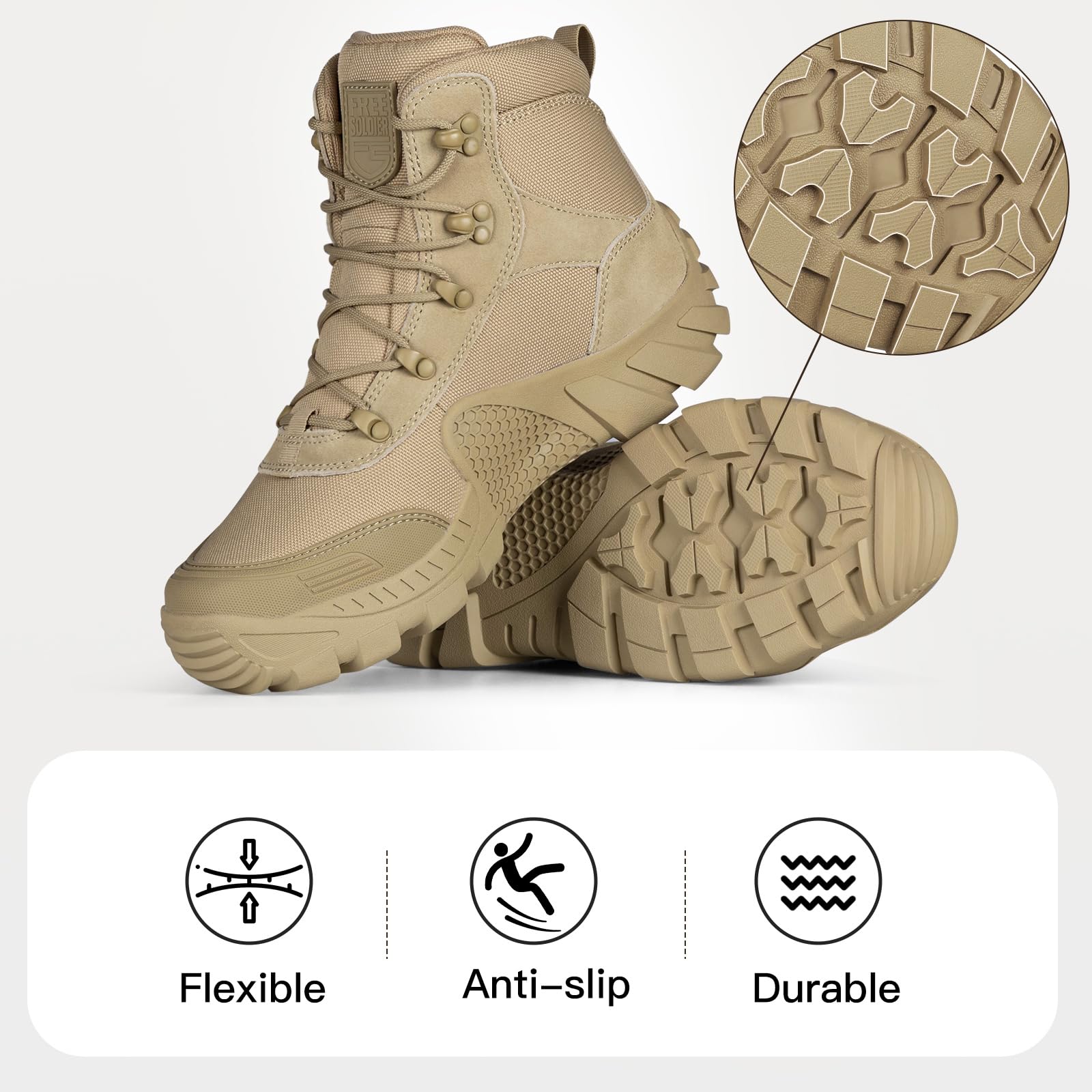 FREE SOLDIER Men's Waterproof Hiking Boots - Tactical Military Work Boots for Outdoor Adventures, Lightweight & Durable for Camping, Hunting, and Hiking