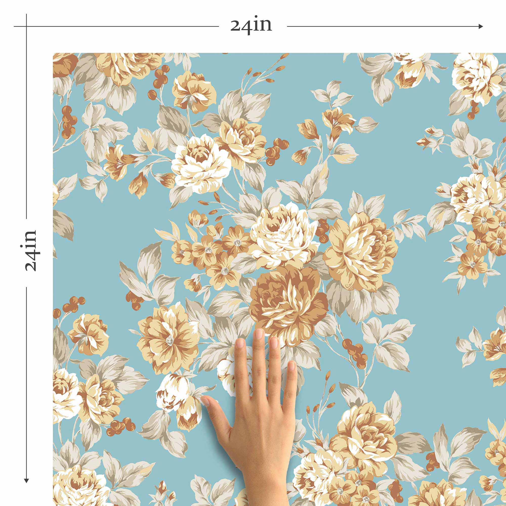 Blue Flowers Peel and Stick Removable Wallpaper 9348 - Self-Adhesive Decorative Wall Covering for Bedroom, Living Room, Nursery & Office Decor