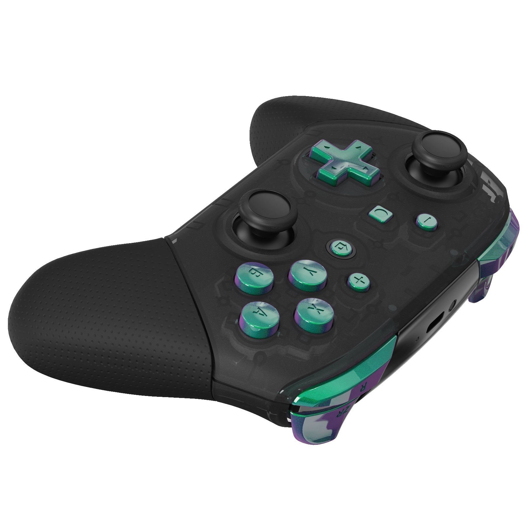 eXtremeRate DIY Replacement Full Set Buttons for Nintendo Switch Pro Controller - Chameleon Green Purple | Custom Gaming Accessories for Switch Enthusiasts | Perfect for Controller Modding & Personalization