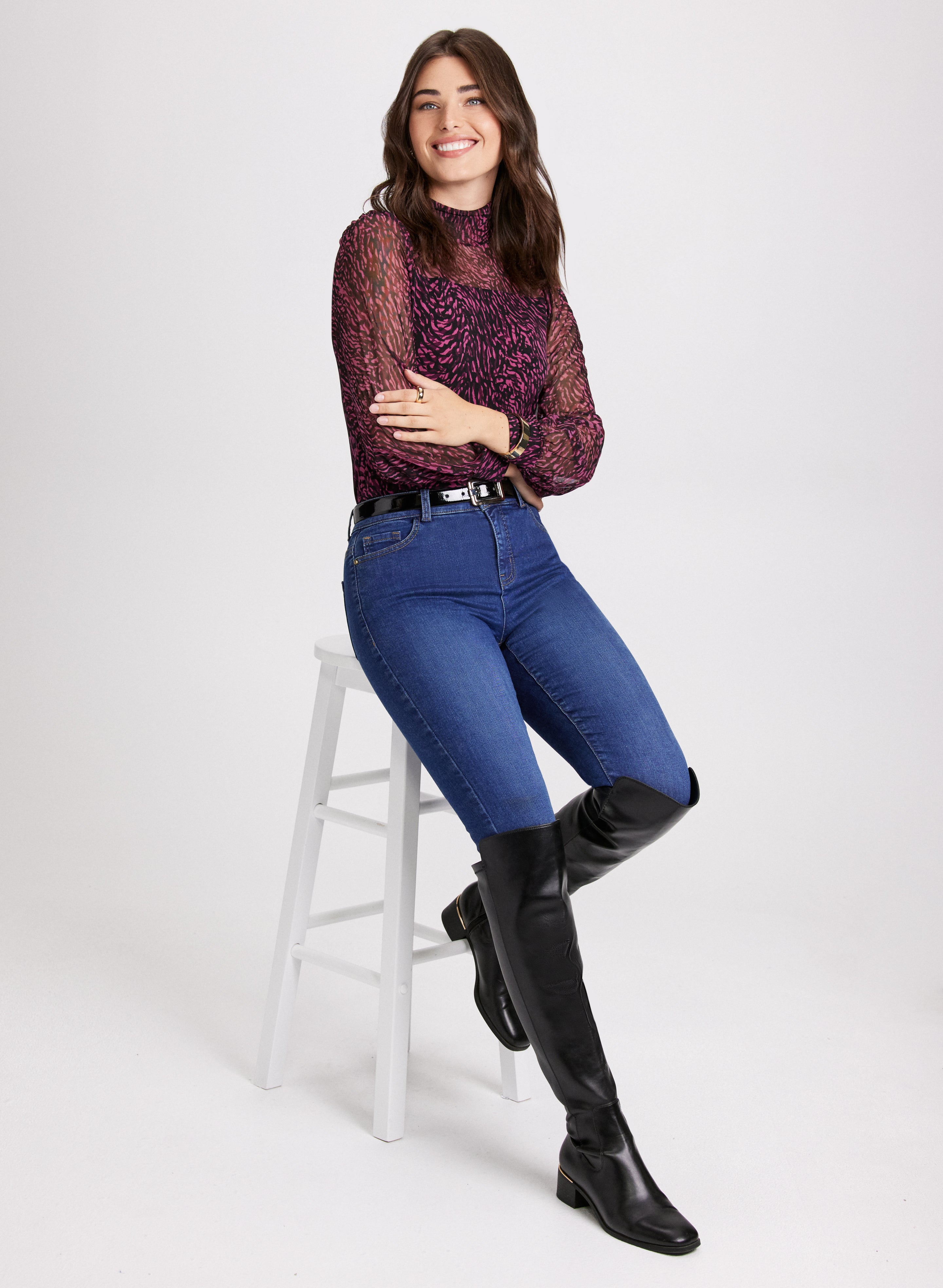 Animal Print Mesh Tops & Slim Leg Jeans for Women - Trendy Casual Outfits for Parties, Dates & Streetwear Fashion