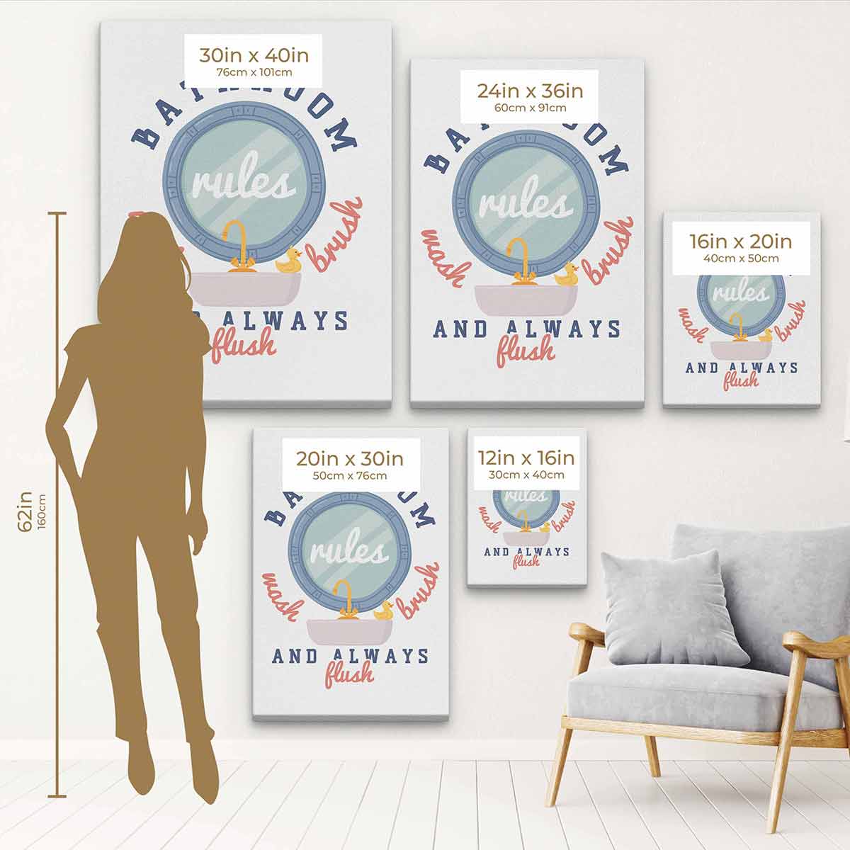 White Bathroom Rules Wall Art Canvas 2648 - Modern Home Decor for Bathroom, Powder Room & Guest Bath - Perfect Housewarming Gift for New Homeowners