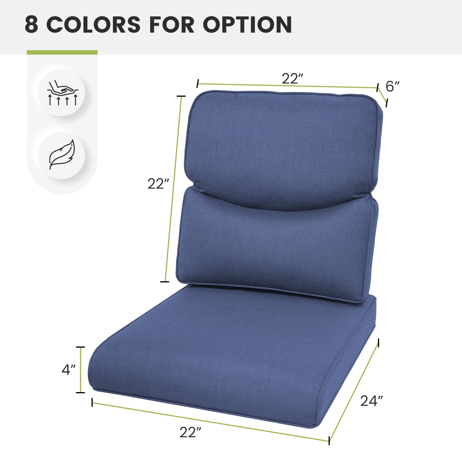 **Water-Resistant Outdoor Chair Cushions Set of 5 - 22x24 High Back Patio Cushions with Zipper Cover for Glider Rocking Chairs, Loveseat, 3-Seat Couch & L-Shape Sectional Sofa - Navy Blue/Smile - Perfect for Backyard, Deck & Poolside Relaxation**