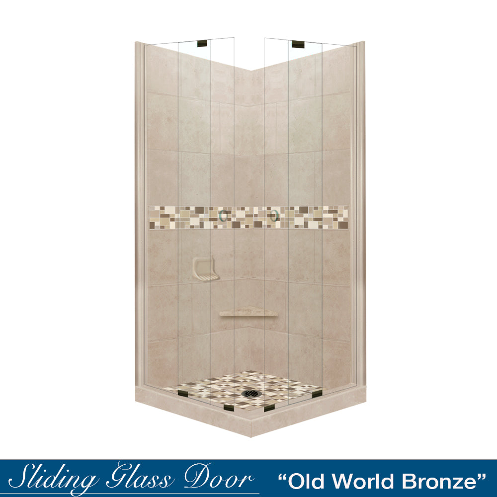DIY Shower Remodel Kit - Corner Brown Sugar Sistine Stone & Tuscany Mosaic Accent Tile for Bathroom Renovation | Waterproof Peel-and-Stick Backsplash | Easy Installation for Showers, Bathtubs & Kitchen Walls