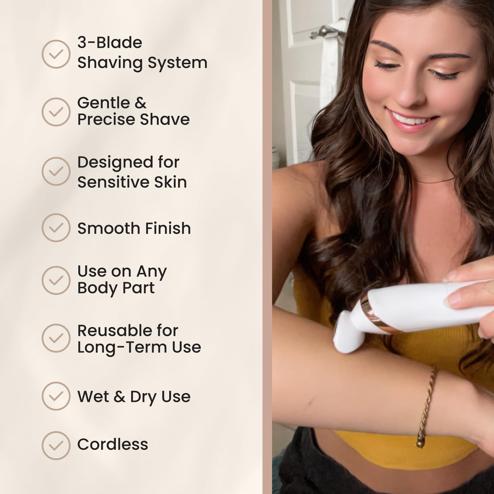 Kenzzi Electric Shaver for Women - 3-Blade Rechargeable Bikini Trimmer & Body Shaver - Wet/Dry Use for Legs, Underarms, Bikini Area - Cordless Razor for Sensitive Skin - Perfect for Travel, Gym & Quick Hair Removal at Home