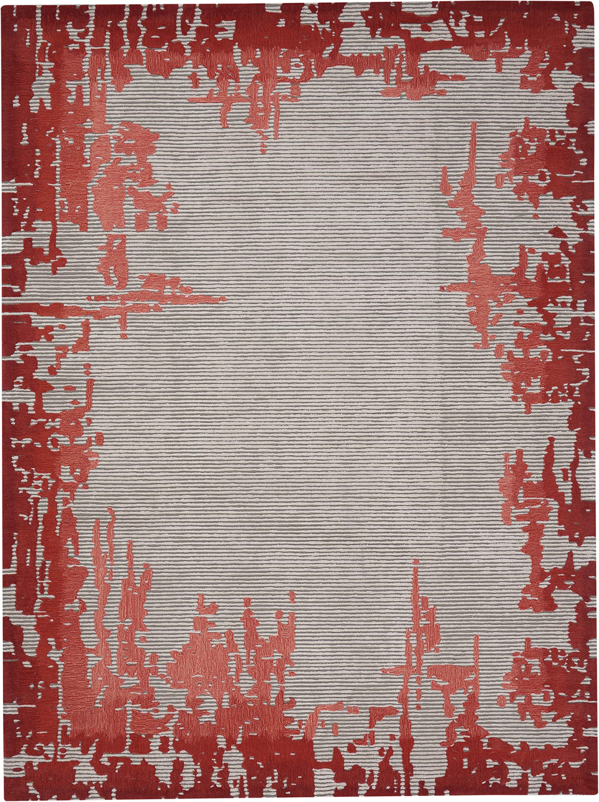 Nourison Symmetry Distressed Beige/Red 9x12 Area Rug - Easy to Clean, Non-Shedding, Soft & Durable - Perfect for Living Room, Bedroom, Dining Room & Kitchen Decor | Home & Office Floor Covering