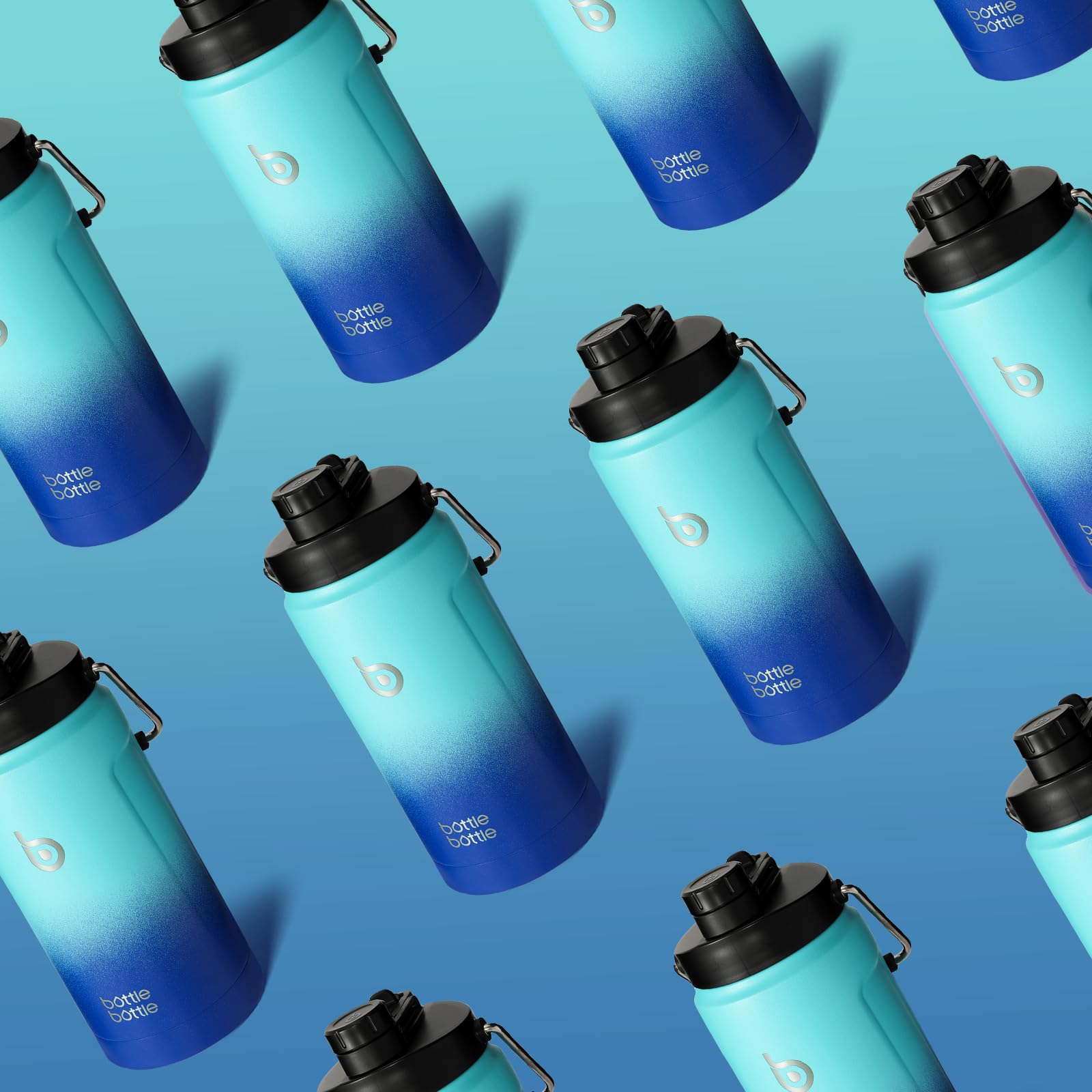 64oz Insulated Stainless Steel Water Bottle with Straw & Dual-Use Lid - Half Gallon Vacuum Thermos for Gym, Hiking & Sports - Blue Gradient Beer Growler with Handle - Perfect for Workouts, Camping & Outdoor Adventures