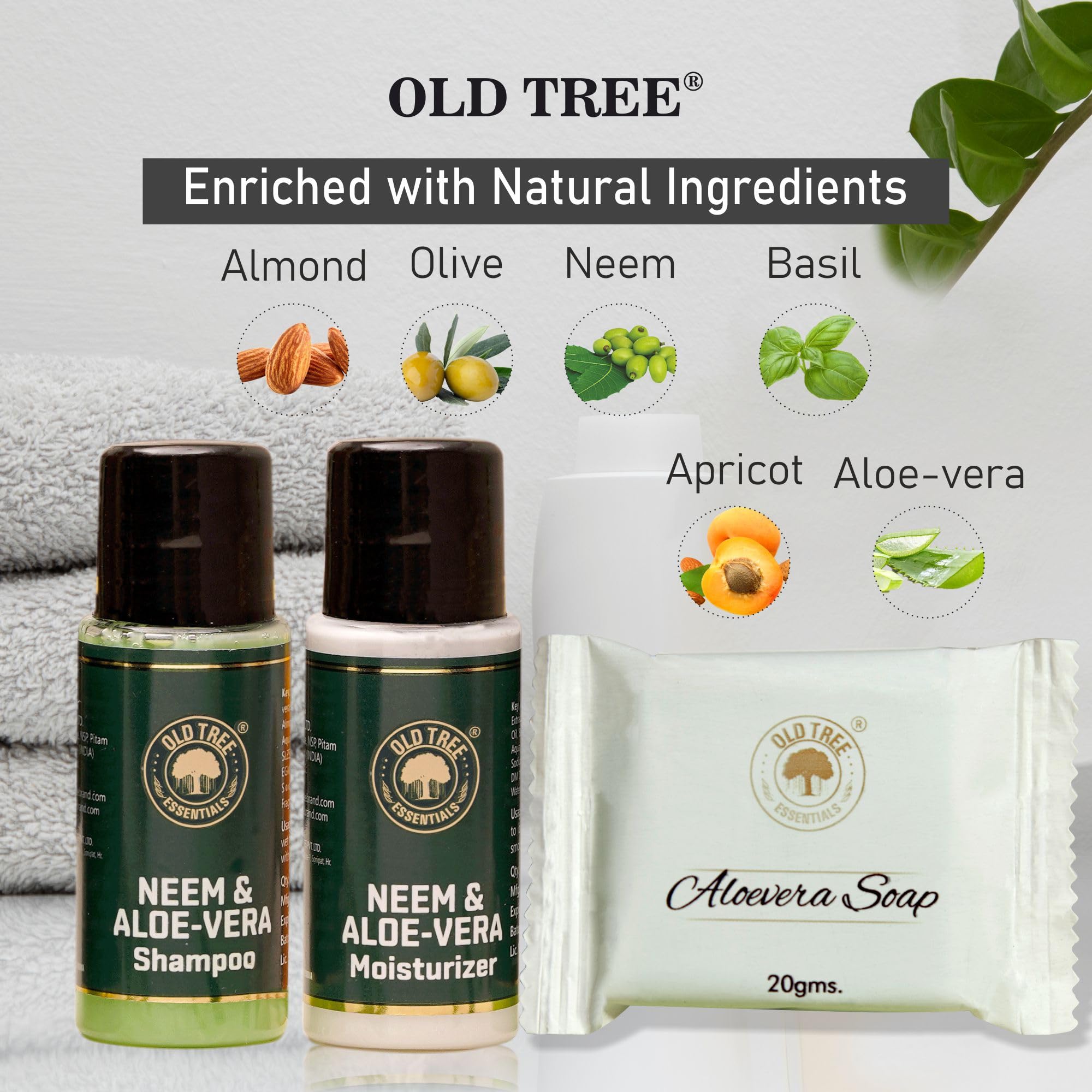 Organic Aloe Vera & Neem Shampoo and Moisturizer Set (20ml each) with Glycerin Soap (20g) - Bulk Hotel Toiletries Kit for Hospitality Industry (50 Sets, 150 Pieces Total) - Perfect for Hotels, Spas, Guest Houses, and Wedding Venues